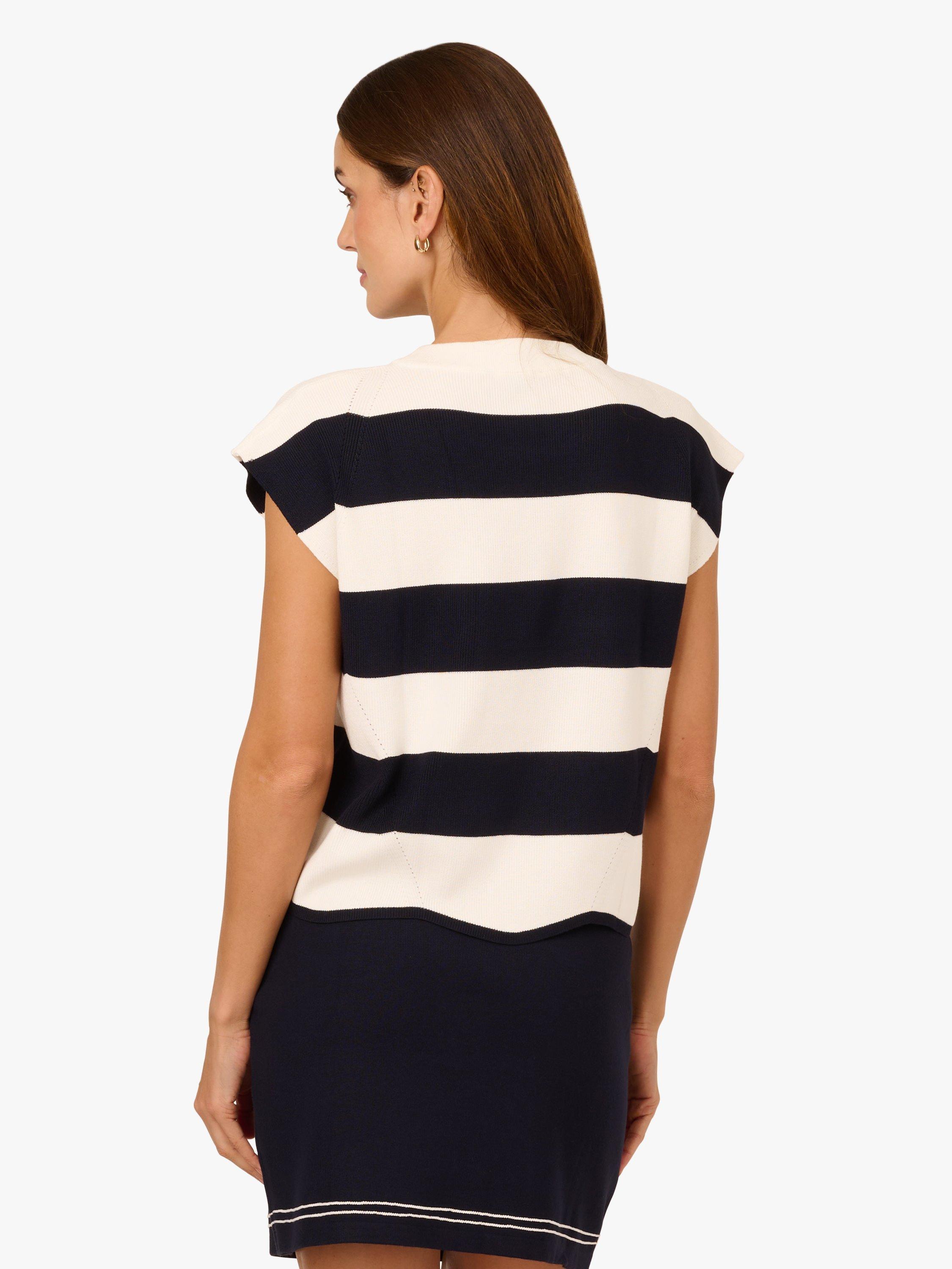 Product image 2 of 6, which shows Adrianna Papell Stripe Shaker Stitch Top, Ivory/Navy, XL