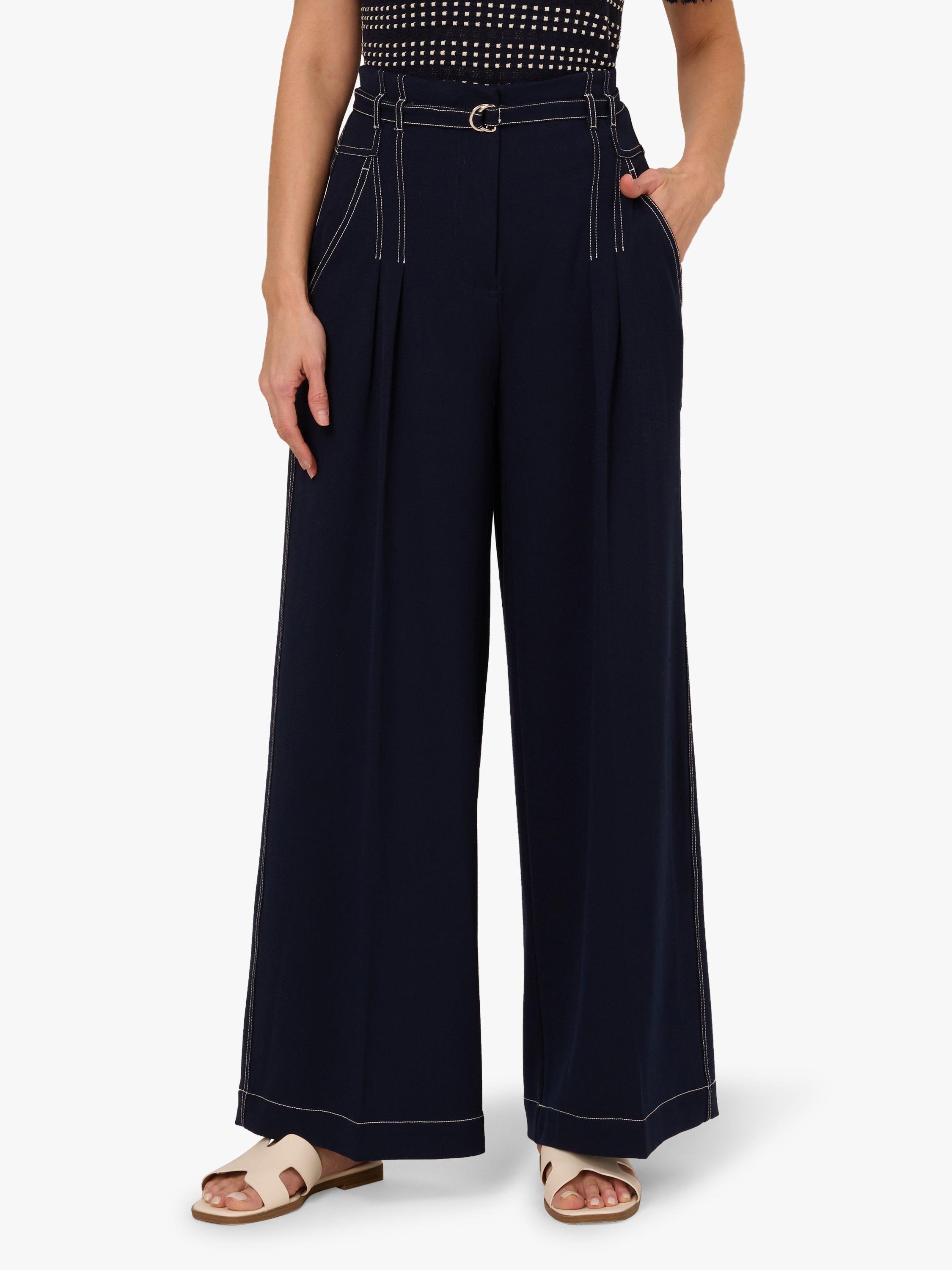 Product image 1 of 6, which shows Adrianna Papell High Waist Skinny Belt Topstitch Trousers, Navy/Ivory, 6