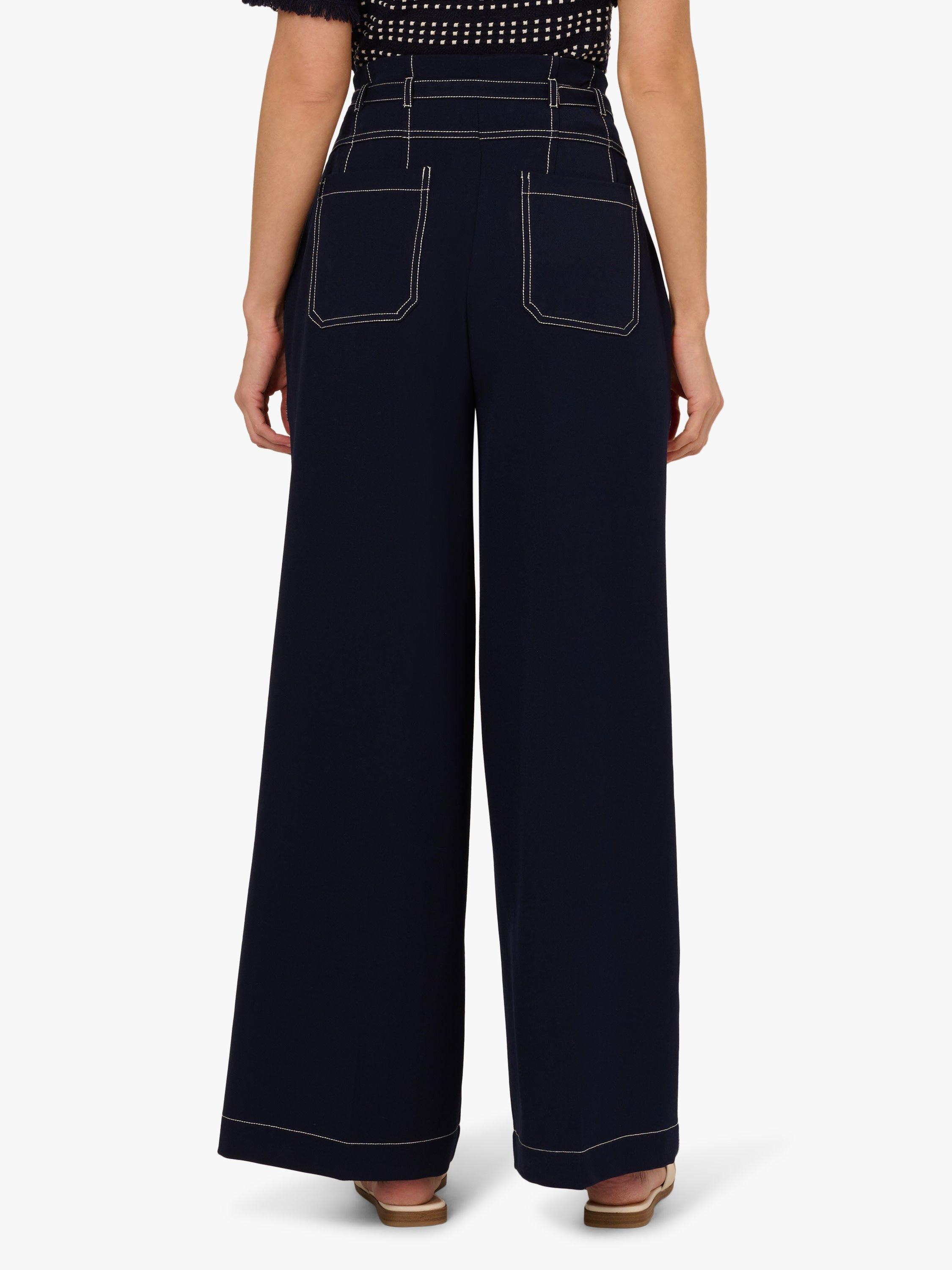 Product image 2 of 6, which shows Adrianna Papell High Waist Skinny Belt Topstitch Trousers, Navy/Ivory, 6