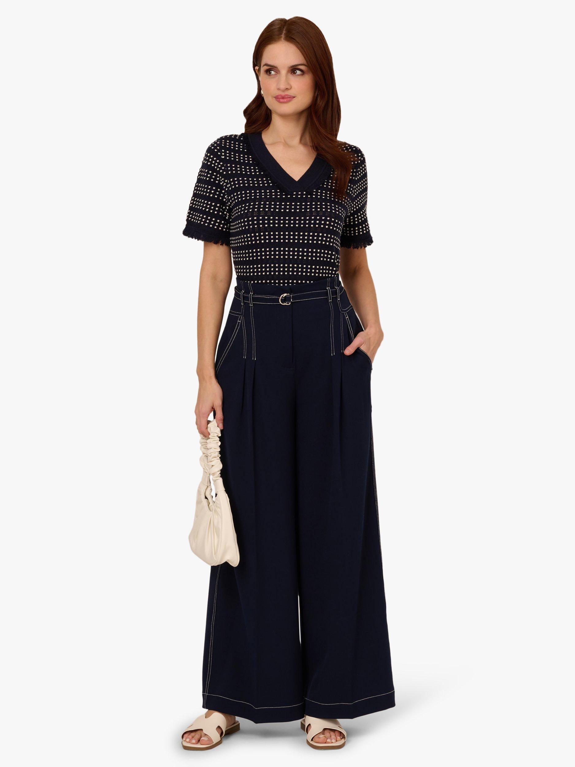 Product image 3 of 6, which shows Adrianna Papell High Waist Skinny Belt Topstitch Trousers, Navy/Ivory, 6