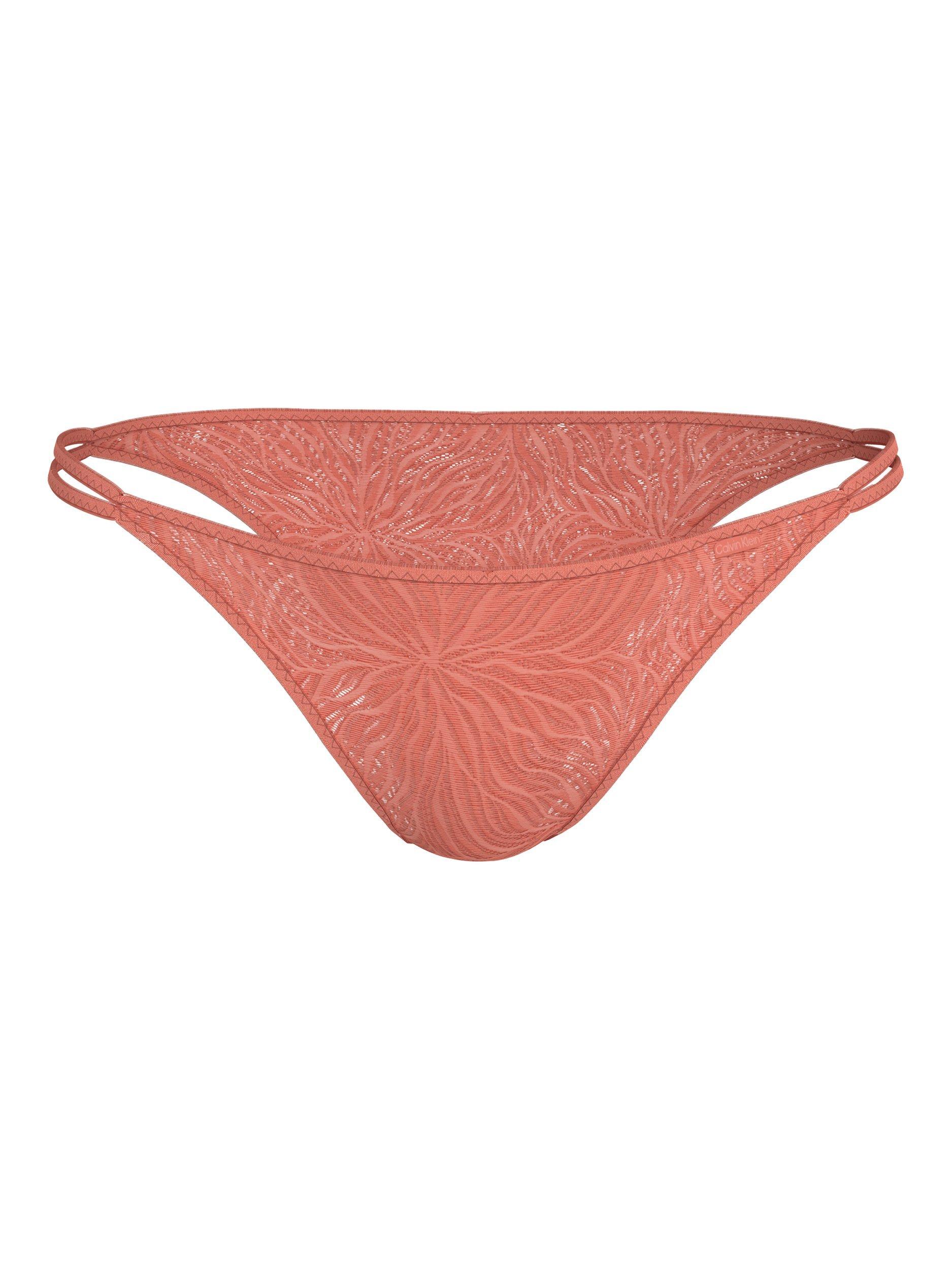 Product image 1 of 1, which shows Calvin Klein Sheer Marquisette Lace High Leg Thong, Tawny Orange, XS