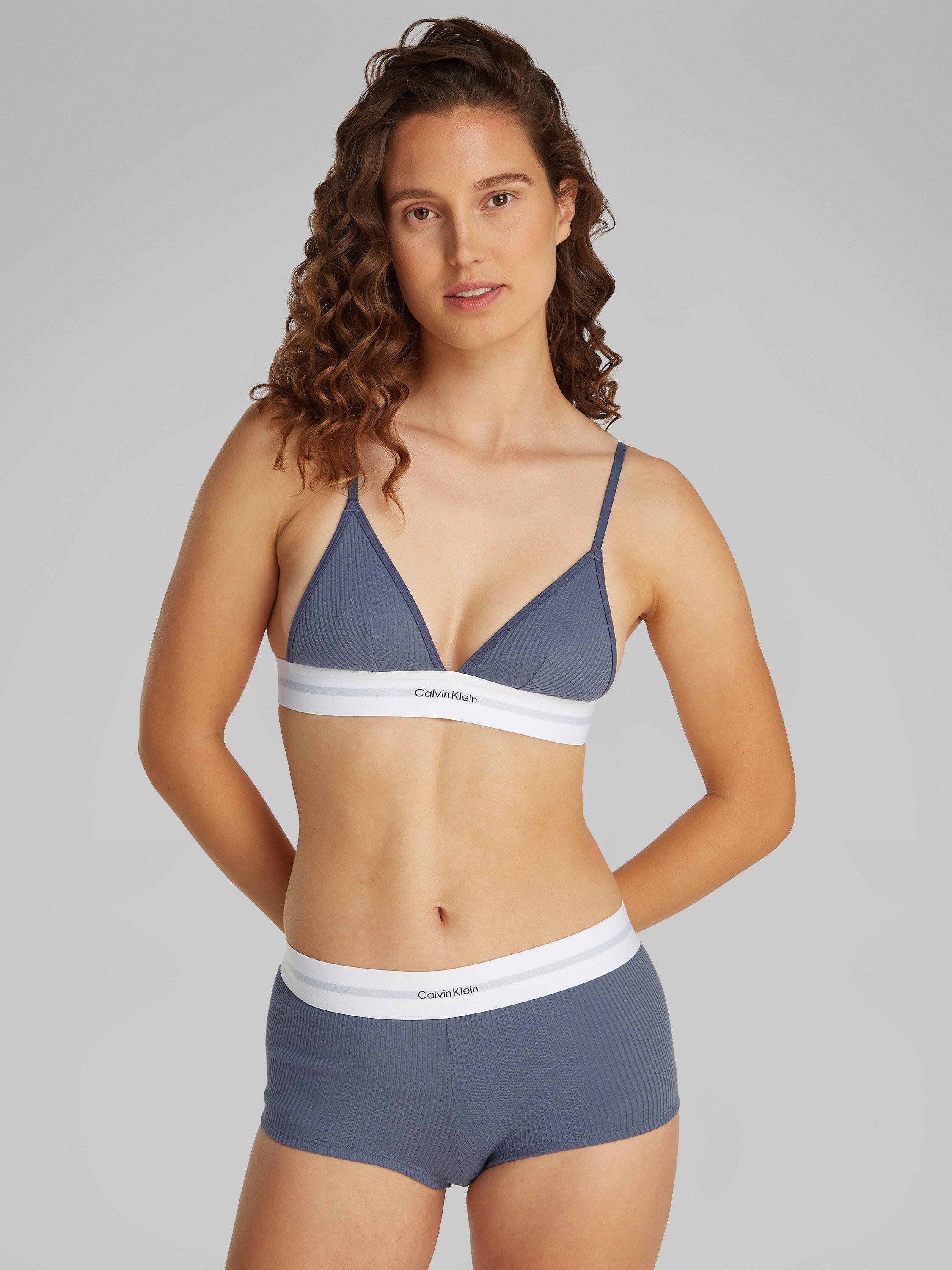 Product image 1 of 5, which shows Calvin Klein Ribbed Triangle Bra, Grisaille, XS