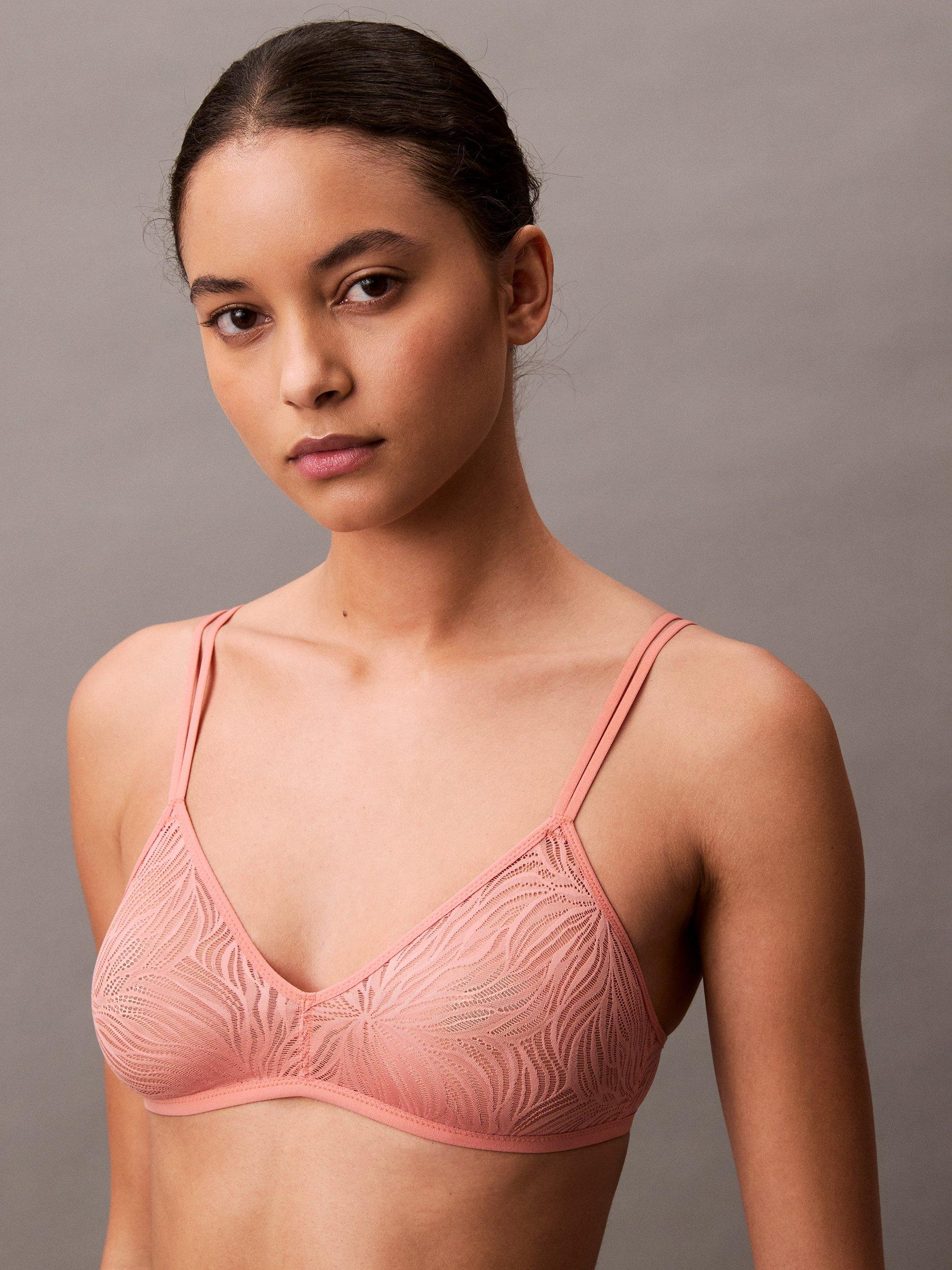 Product image 4 of 4, which shows Calvin Klein Sheer Marquisette Lace Unlined Triangle Bra, Tawny Orange, XS