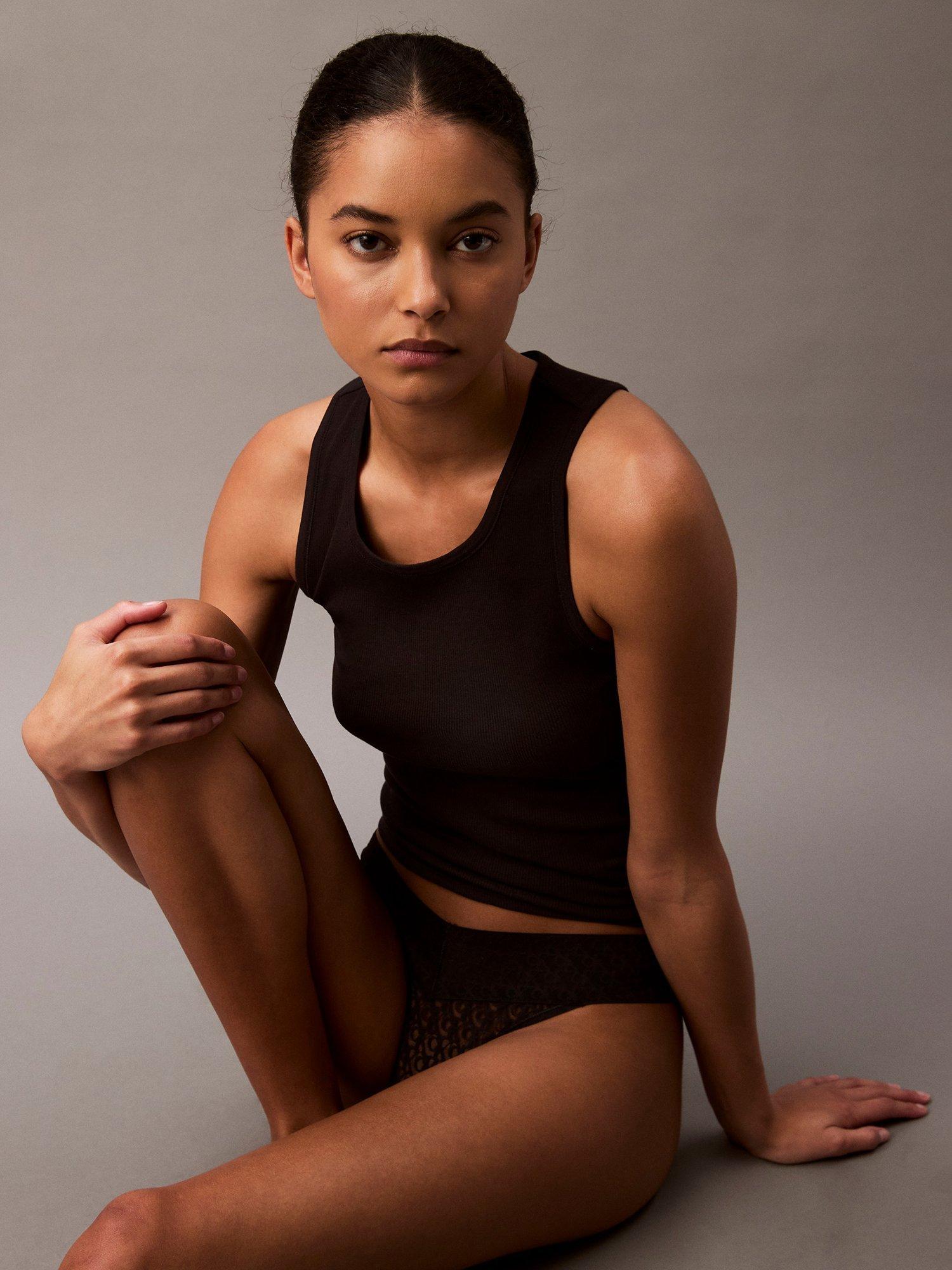 Product image 6 of 6, which shows Calvin Klein Lace Low-Rise Thong, Black, XS