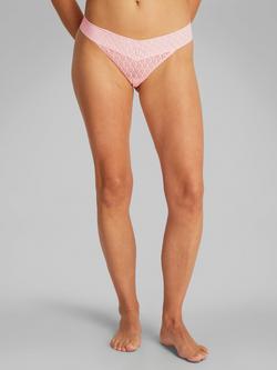 Calvin Klein Logo Lace Trim Low Rise Thong, Buff Pink, Buff Pink