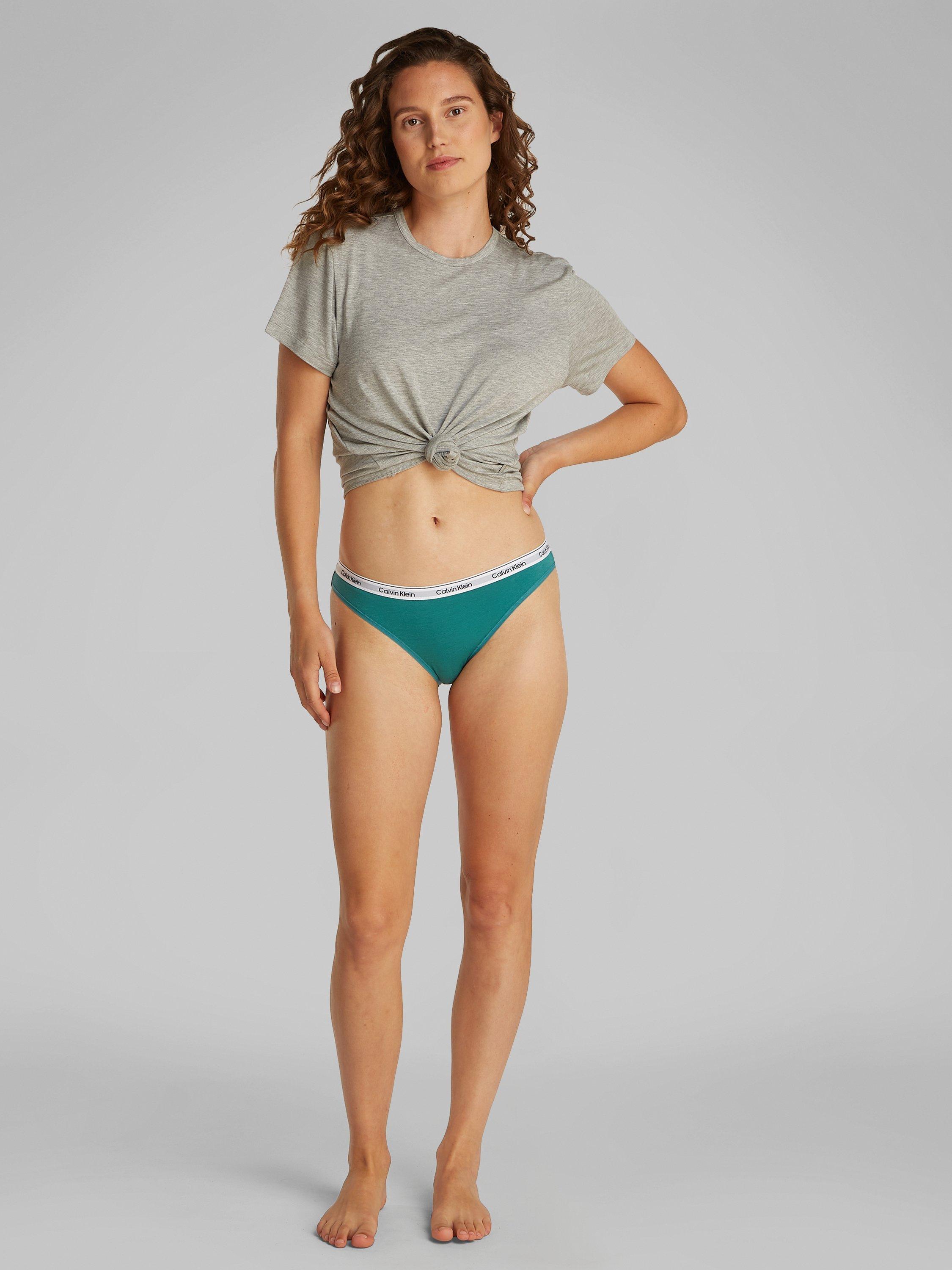 Product image 2 of 5, which shows Calvin Klein Modern Logo Cotton Bikini Briefs, Lively Teal, XS