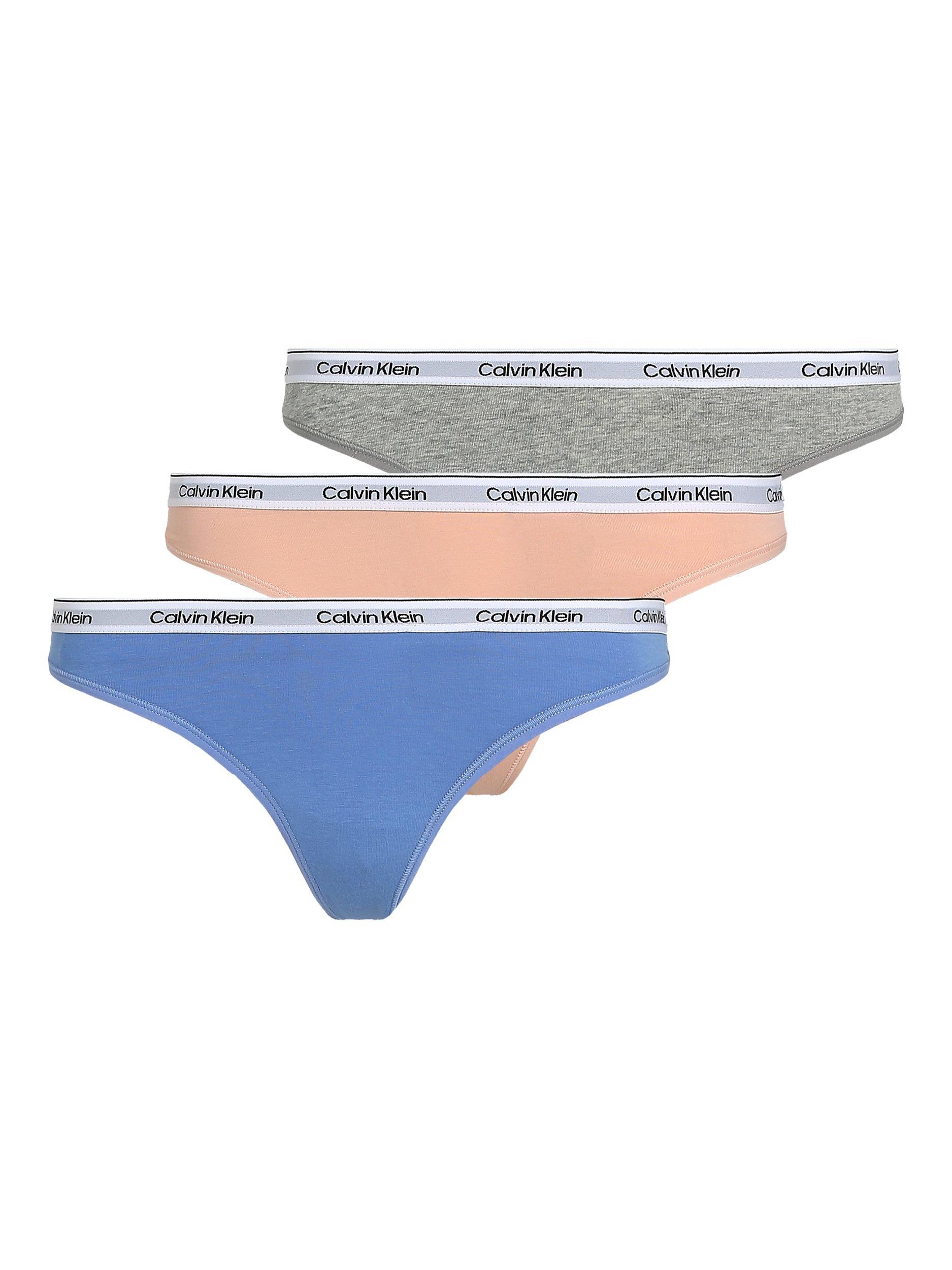 Product image 1 of 5, which shows Calvin Klein Modern Logo Mid-Rise Thong, Pack of 3, Multi, XS