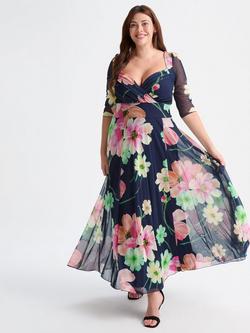 Scarlett & Jo Elizabeth Floral Maxi Dress, Navy/Pink, Navy/Pink