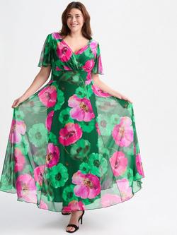 Scarlett & Jo Isabelle Floral Float Sleeve Maxi Dress, Green/Pink, Green/Pink