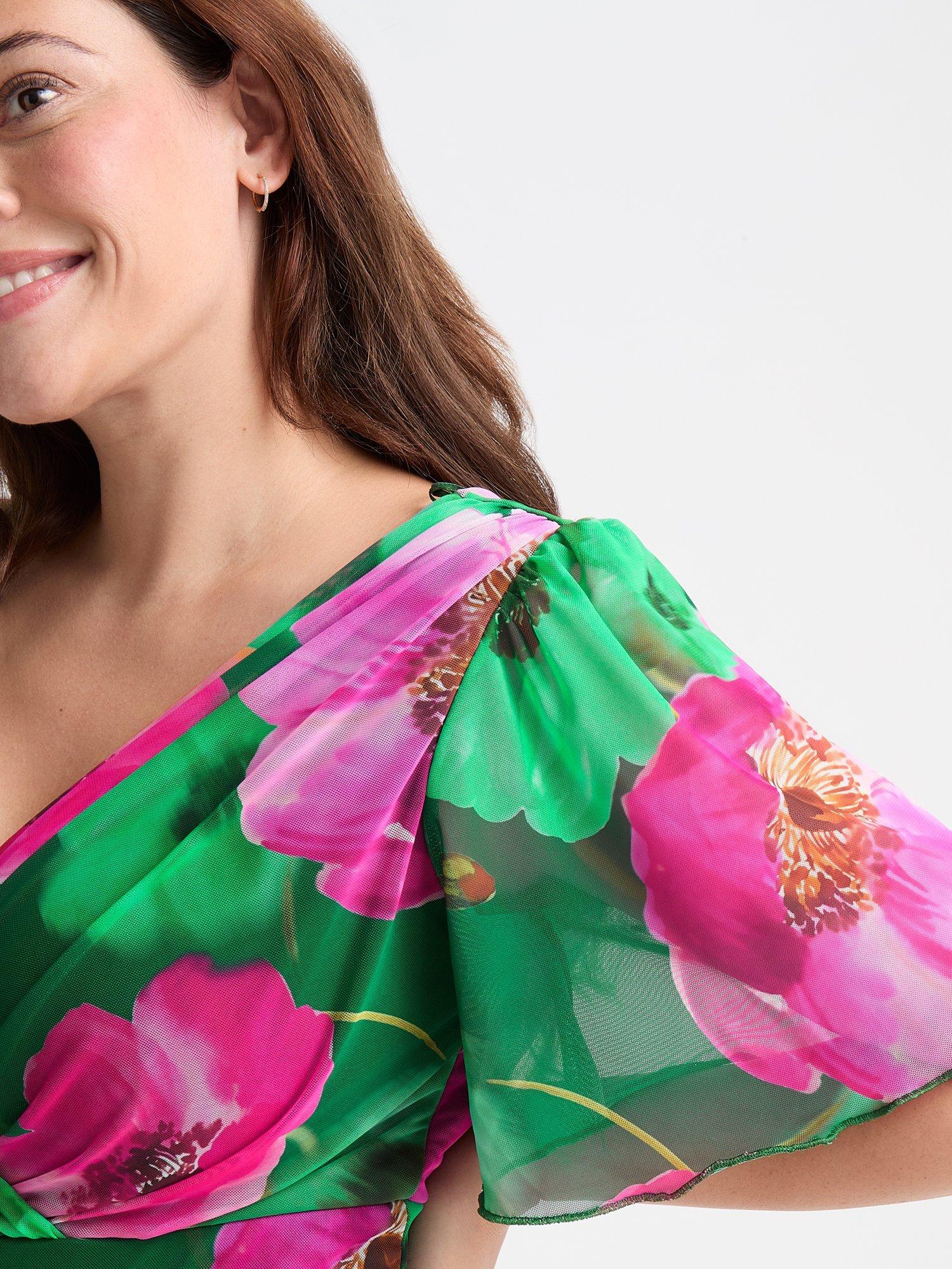Product image 2 of 5, which shows Scarlett & Jo Isabelle Floral Float Sleeve Maxi Dress, Green/Pink, 12