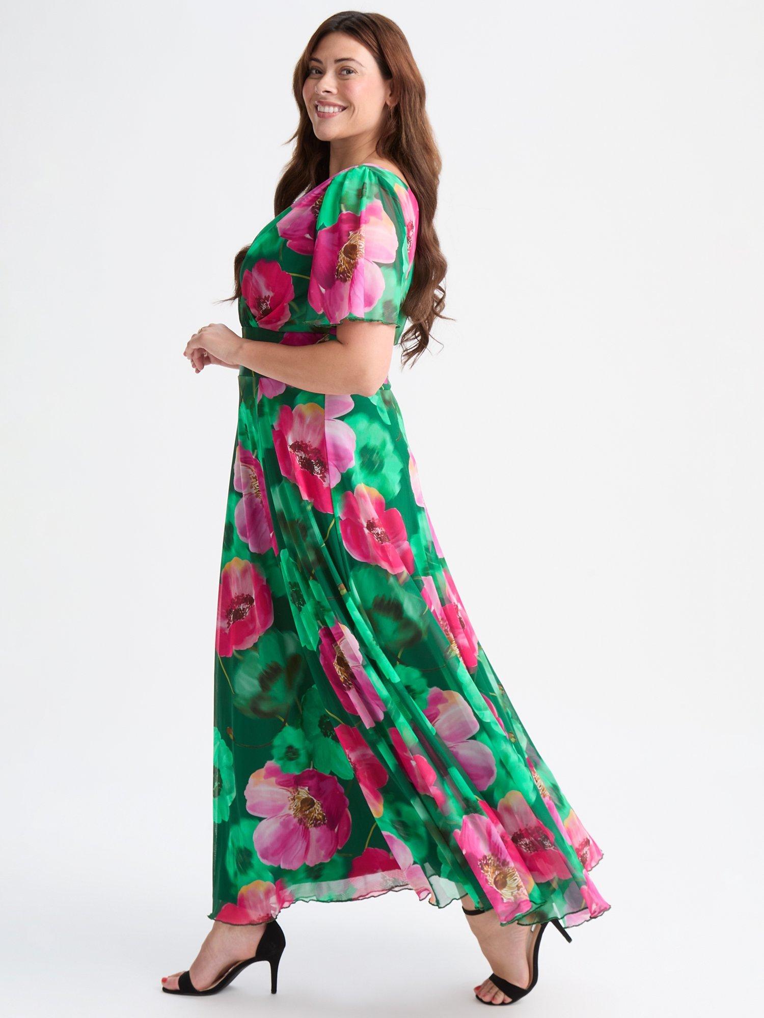 Product image 3 of 5, which shows Scarlett & Jo Isabelle Floral Float Sleeve Maxi Dress, Green/Pink, 12