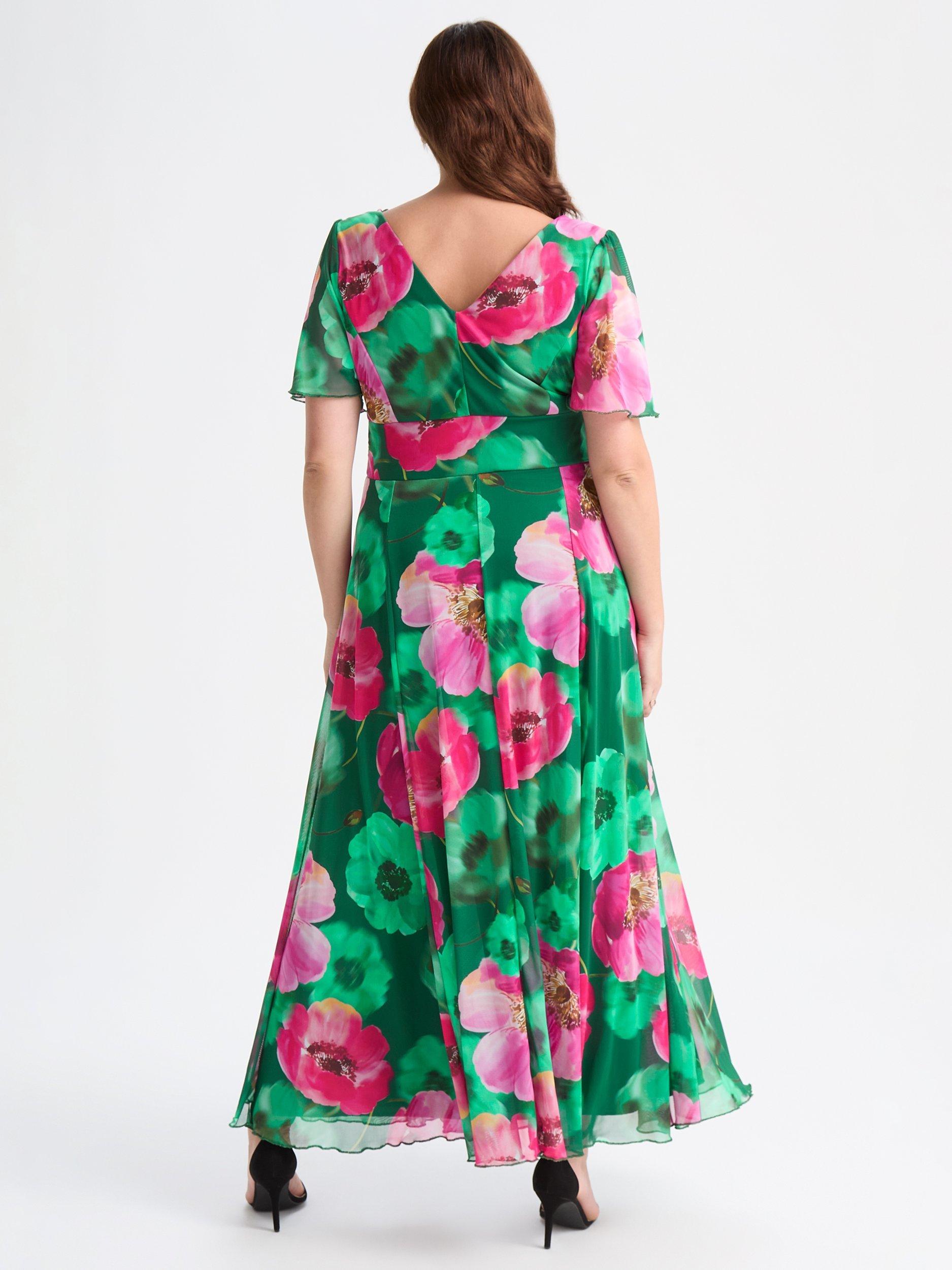 Product image 4 of 5, which shows Scarlett & Jo Isabelle Floral Float Sleeve Maxi Dress, Green/Pink, 12
