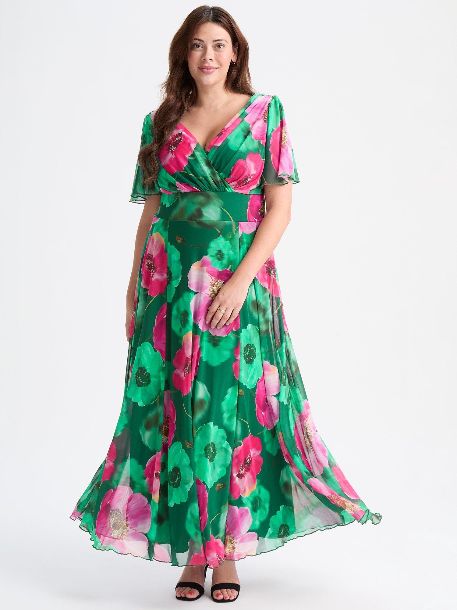 Product image 5 of 5, which shows Scarlett & Jo Isabelle Floral Float Sleeve Maxi Dress, Green/Pink, 12