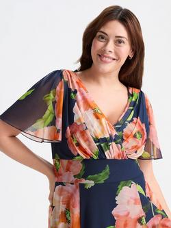 Scarlett & Jo Isabelle Floral Float Sleeve Maxi Dress, Navy/Orange - view 2, Navy/Orange