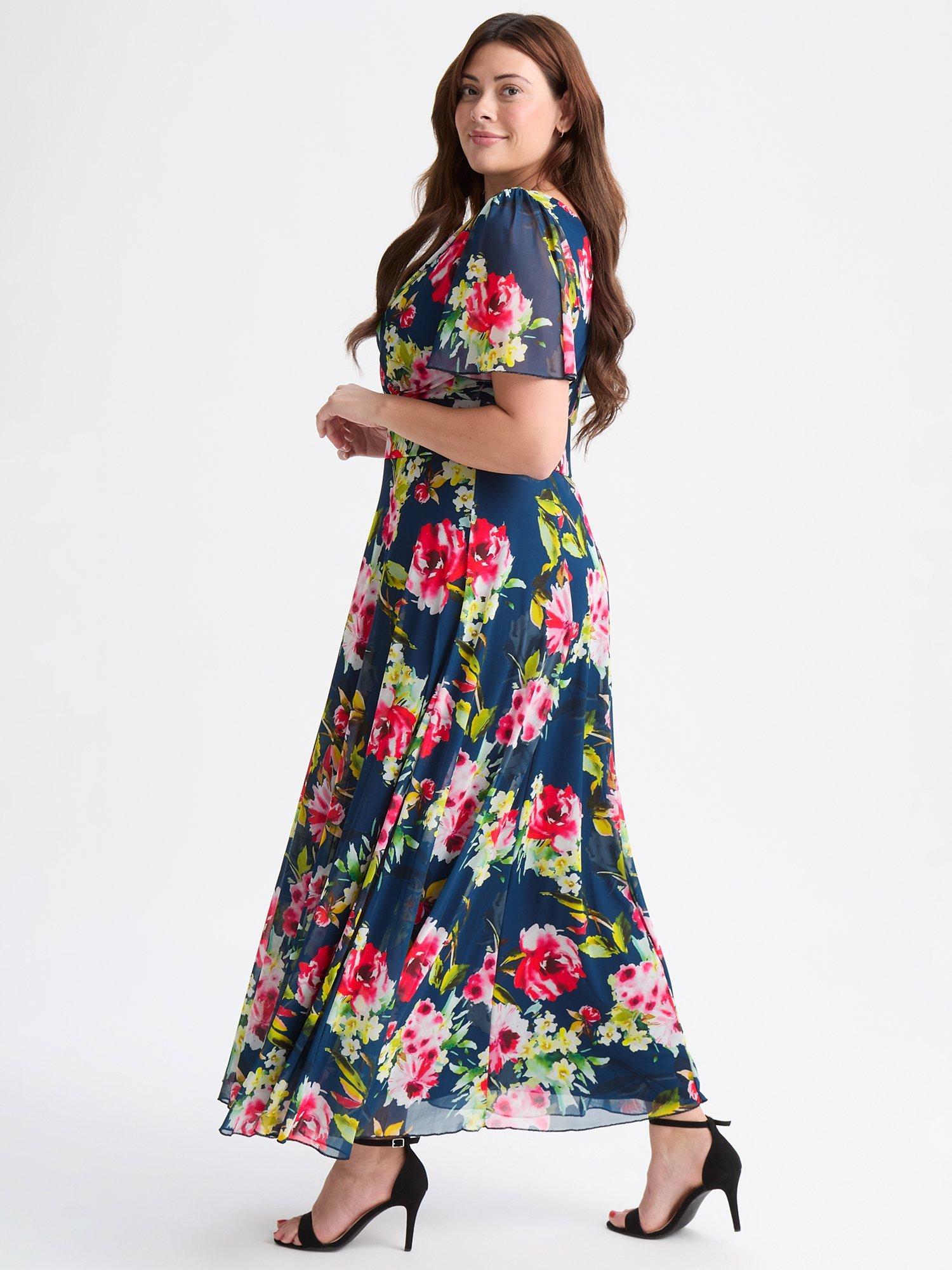 Product image 3 of 4, which shows Scarlett & Jo Isabelle Floral Float Sleeve Maxi Dress, Navy/Pink, 12