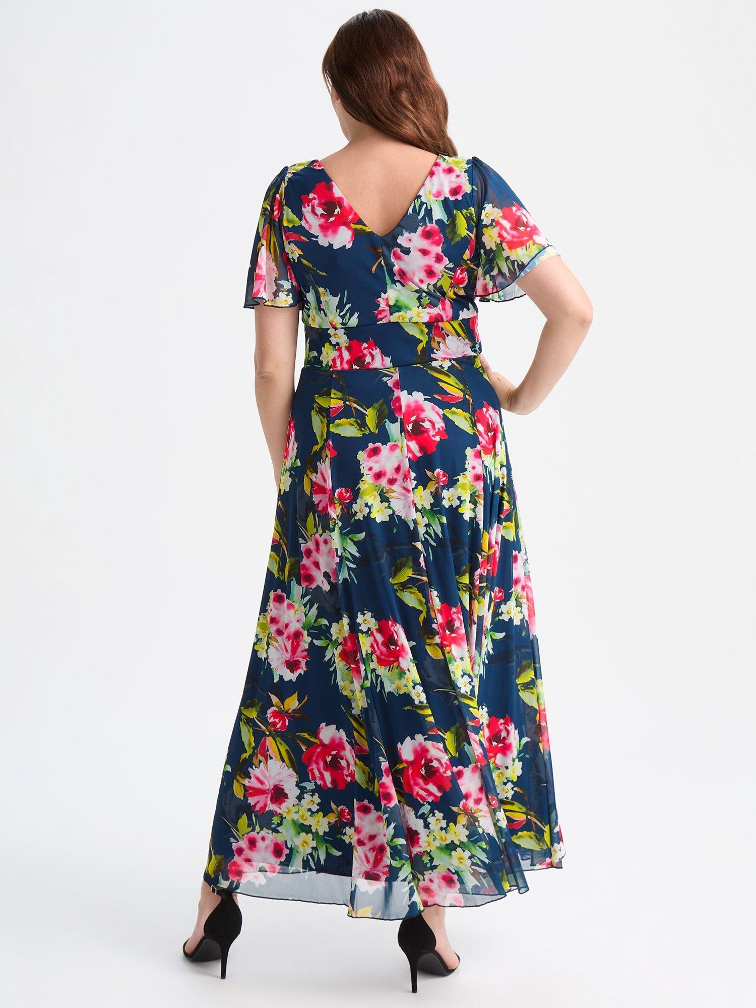 Product image 4 of 4, which shows Scarlett & Jo Isabelle Floral Float Sleeve Maxi Dress, Navy/Pink, 12