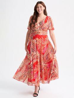 Scarlett & Jo Isabelle Paisley Float Sleeve Maxi Dress, Orange/Multi, Orange/Multi
