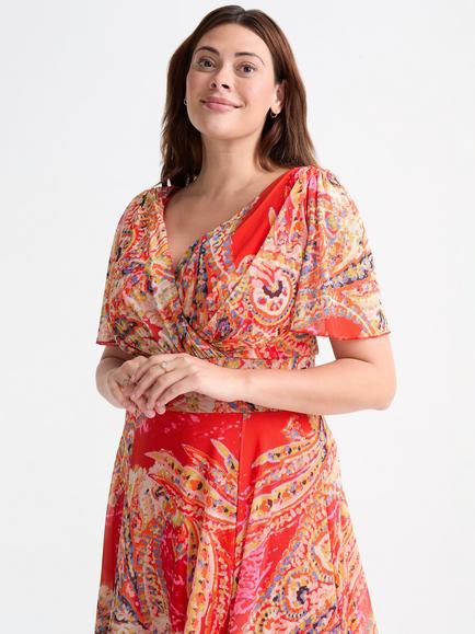 Scarlett & Jo Isabelle Paisley Float Sleeve Maxi Dress, Orange/Multi - view 2, Orange/Multi