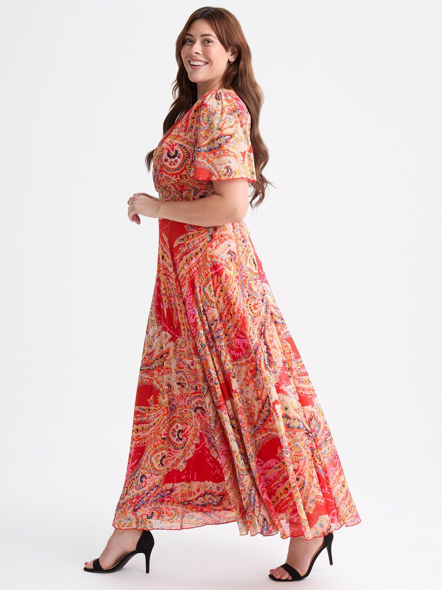 Product image 3 of 4, which shows Scarlett & Jo Isabelle Paisley Float Sleeve Maxi Dress, Orange/Multi, 12