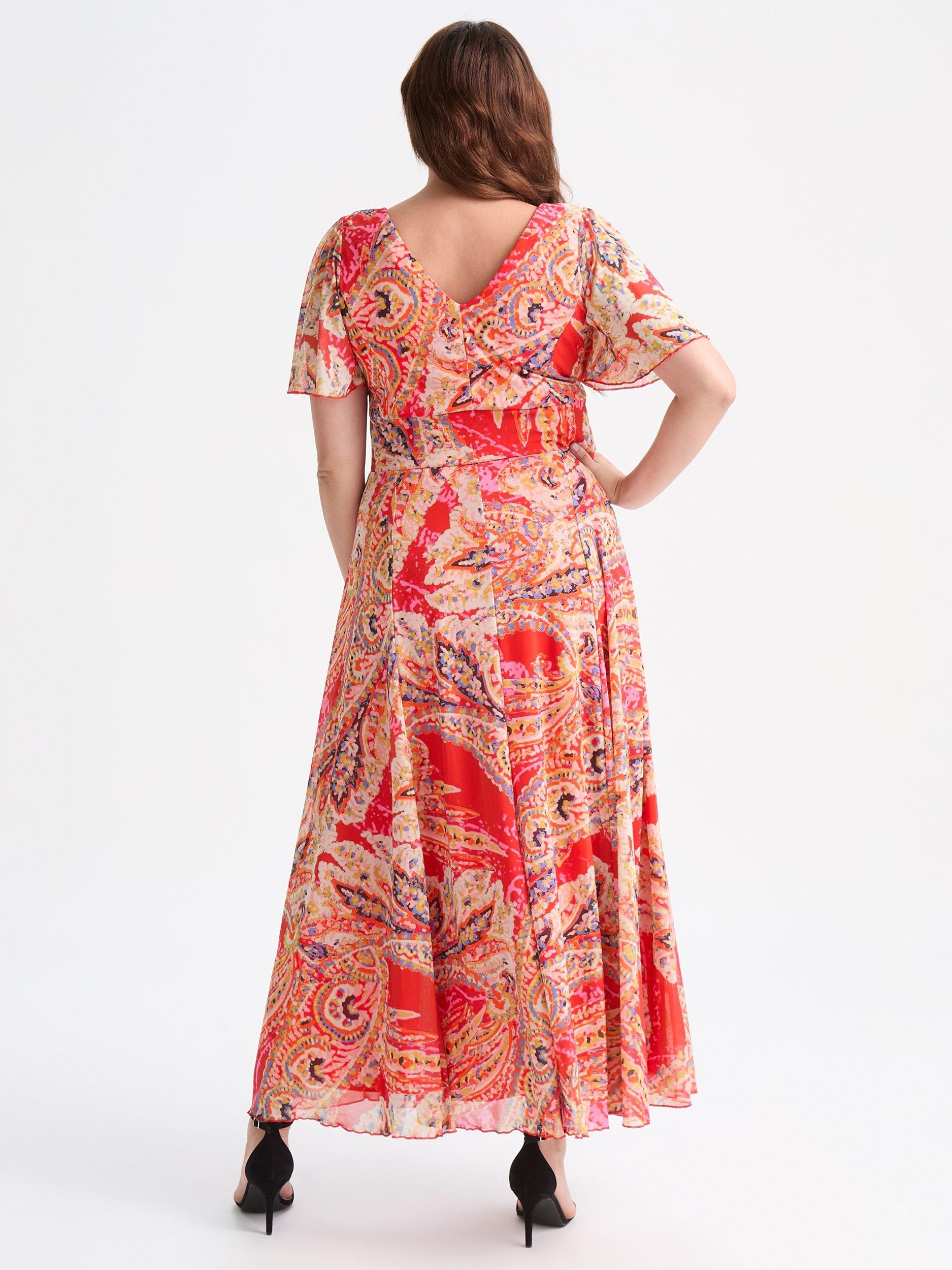 Product image 4 of 4, which shows Scarlett & Jo Isabelle Paisley Float Sleeve Maxi Dress, Orange/Multi, 12
