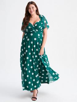 Scarlett & Jo Kemi Spot Wrap Bodice Mesh Maxi Dress, Dark Green/Multi
