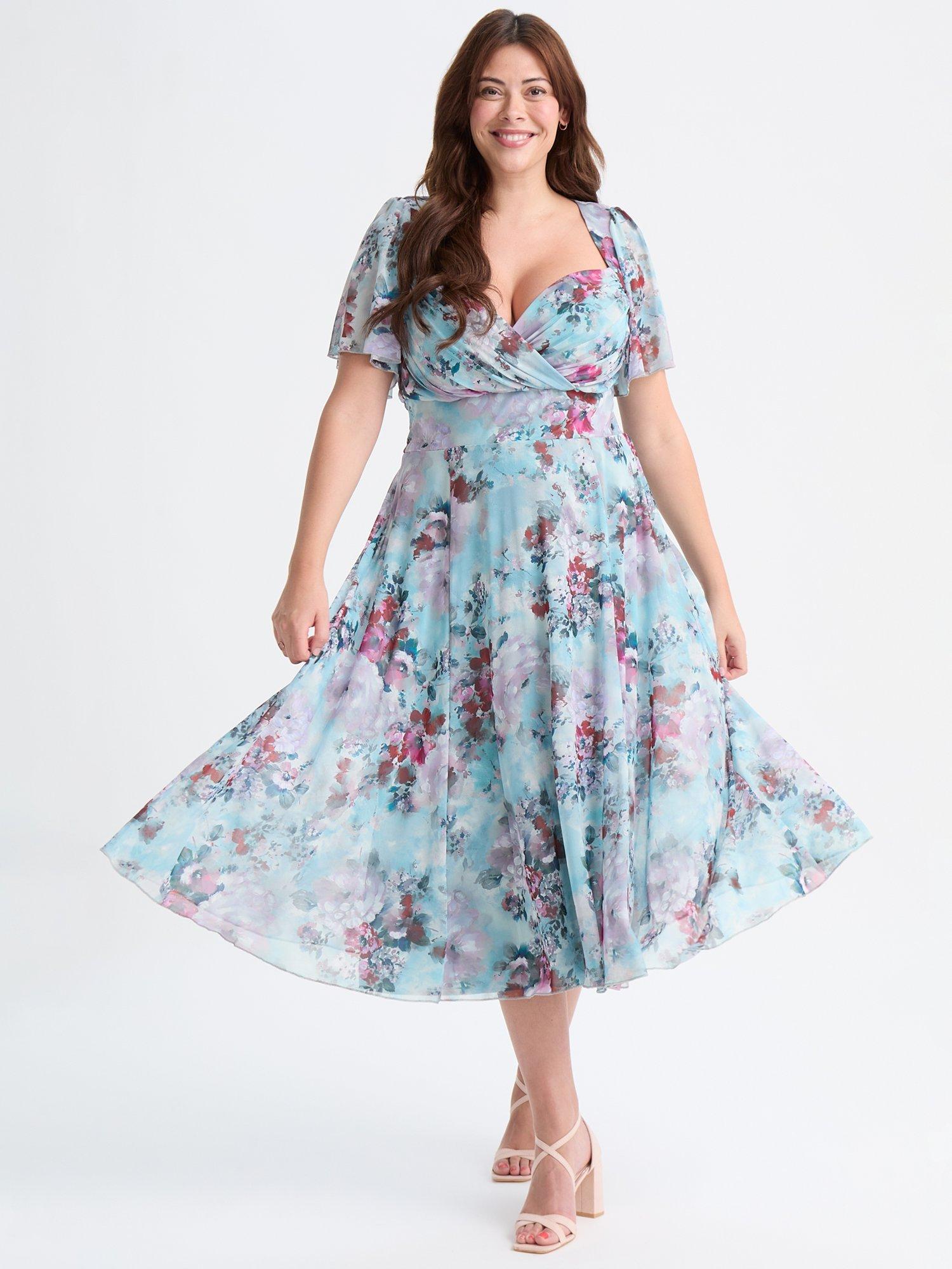 Product image 1 of 4, which shows Scarlett & Jo Liz Floral Dress, Smoke Blue/Multi, 12