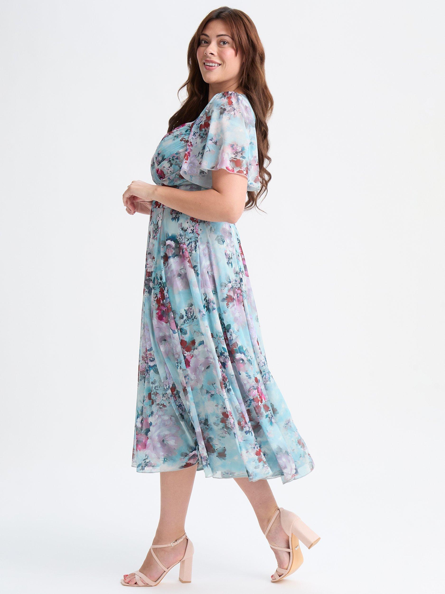 Product image 3 of 4, which shows Scarlett & Jo Liz Floral Dress, Smoke Blue/Multi, 12