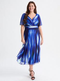 Scarlett & Jo Victoria Ikat Angel Sleeve Midi Dress, Blue/Multi, Blue/Multi