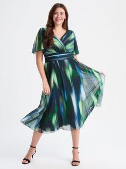 Scarlett & Jo Victoria Ikat Angel Sleeve Midi Dress, Green/Multi, Green/Multi