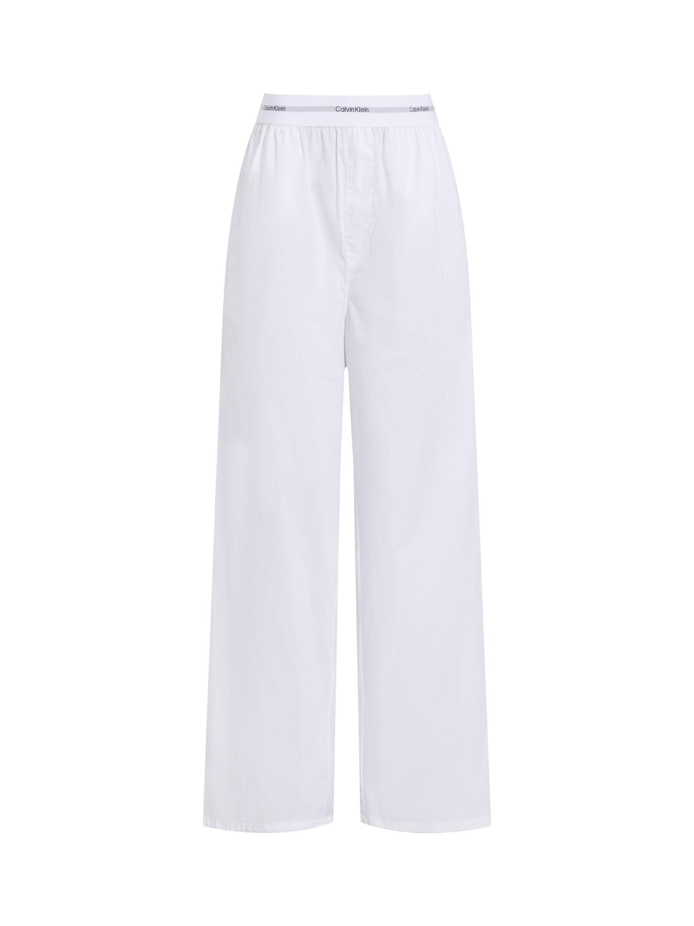 Product image 1 of 2, which shows Calvin Klein Logo Waistband Poplin Pyjama Bottoms, Classic White, XS