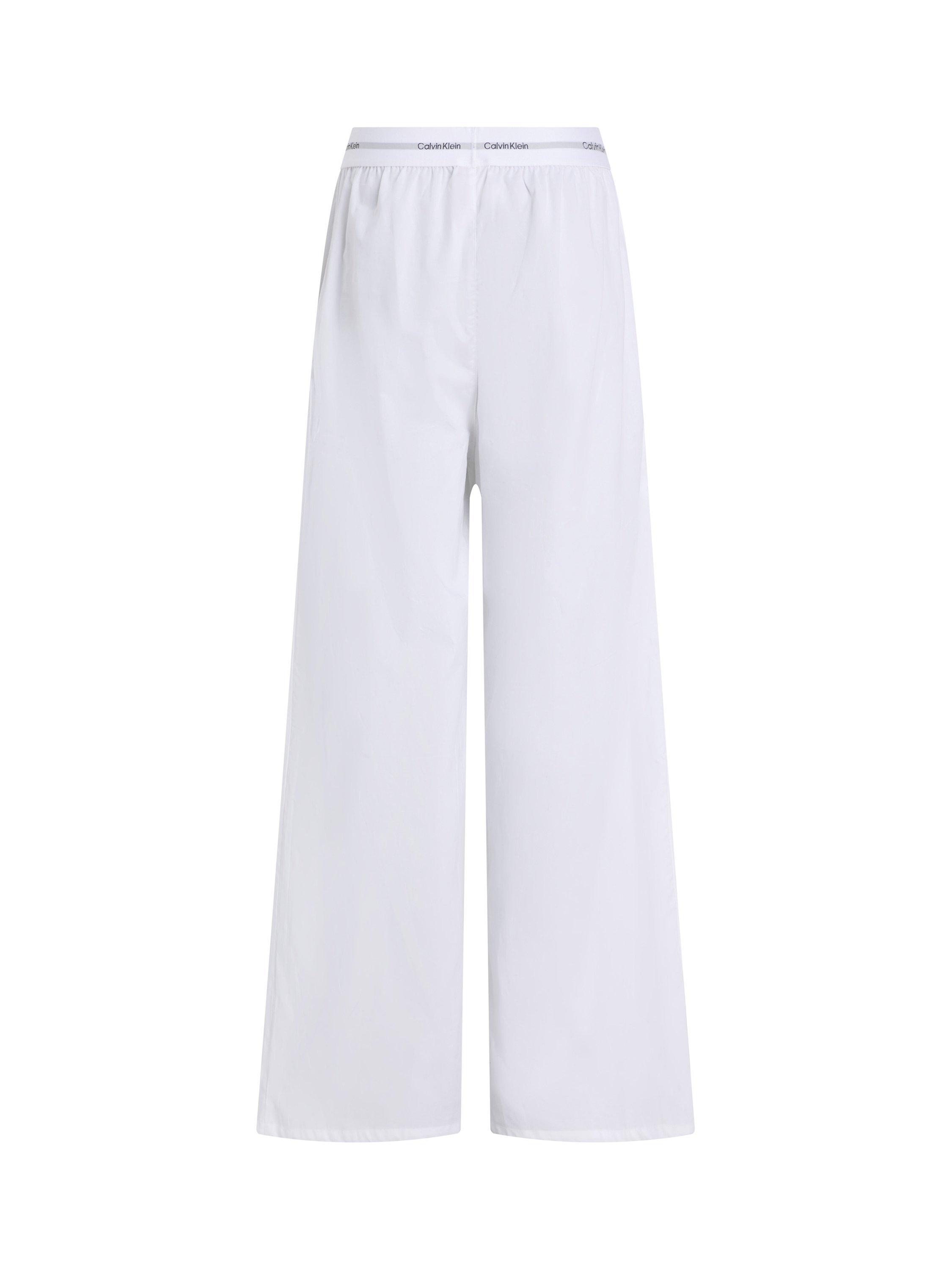 Product image 2 of 2, which shows Calvin Klein Logo Waistband Poplin Pyjama Bottoms, Classic White, XS
