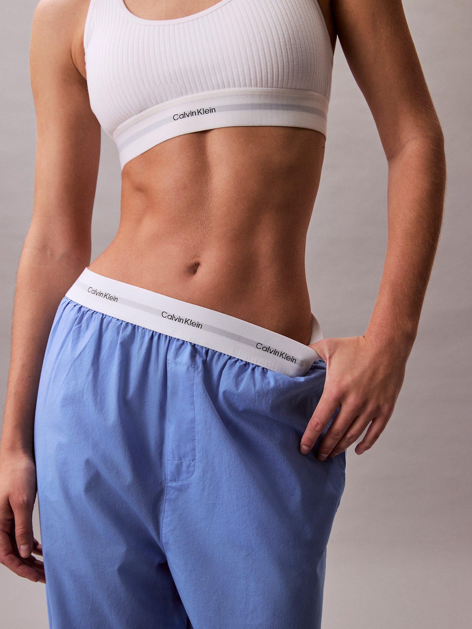 Product image 5 of 6, which shows Calvin Klein Logo Band Cotton Poplin Pyjama Bottoms, Glacier, M