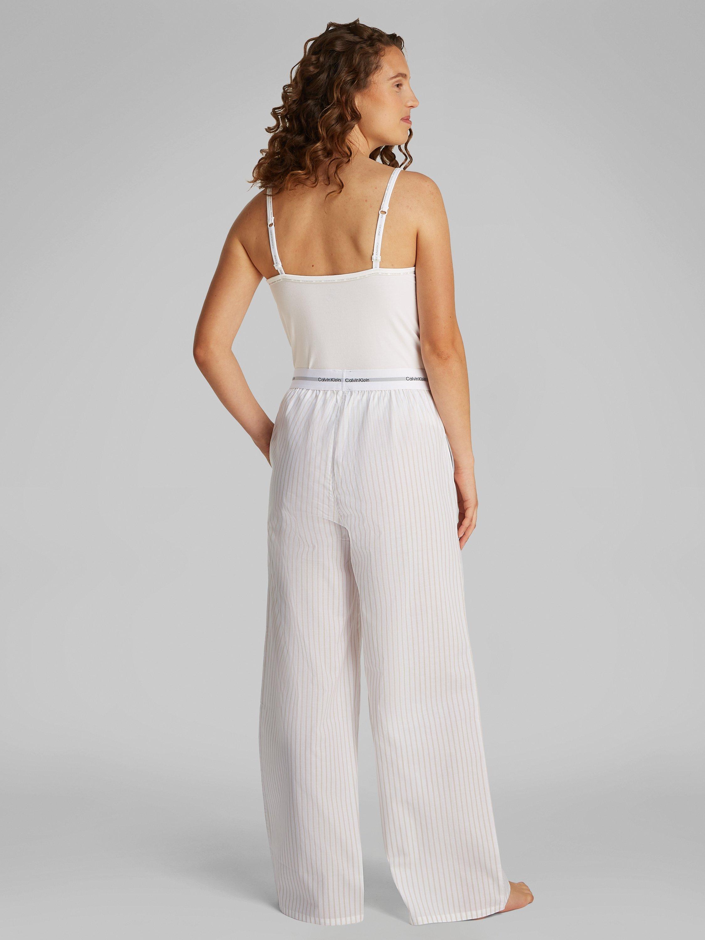 Product image 3 of 6, which shows Calvin Klein Stripe Cotton Poplin Pyjama Bottoms, Pelican, XS