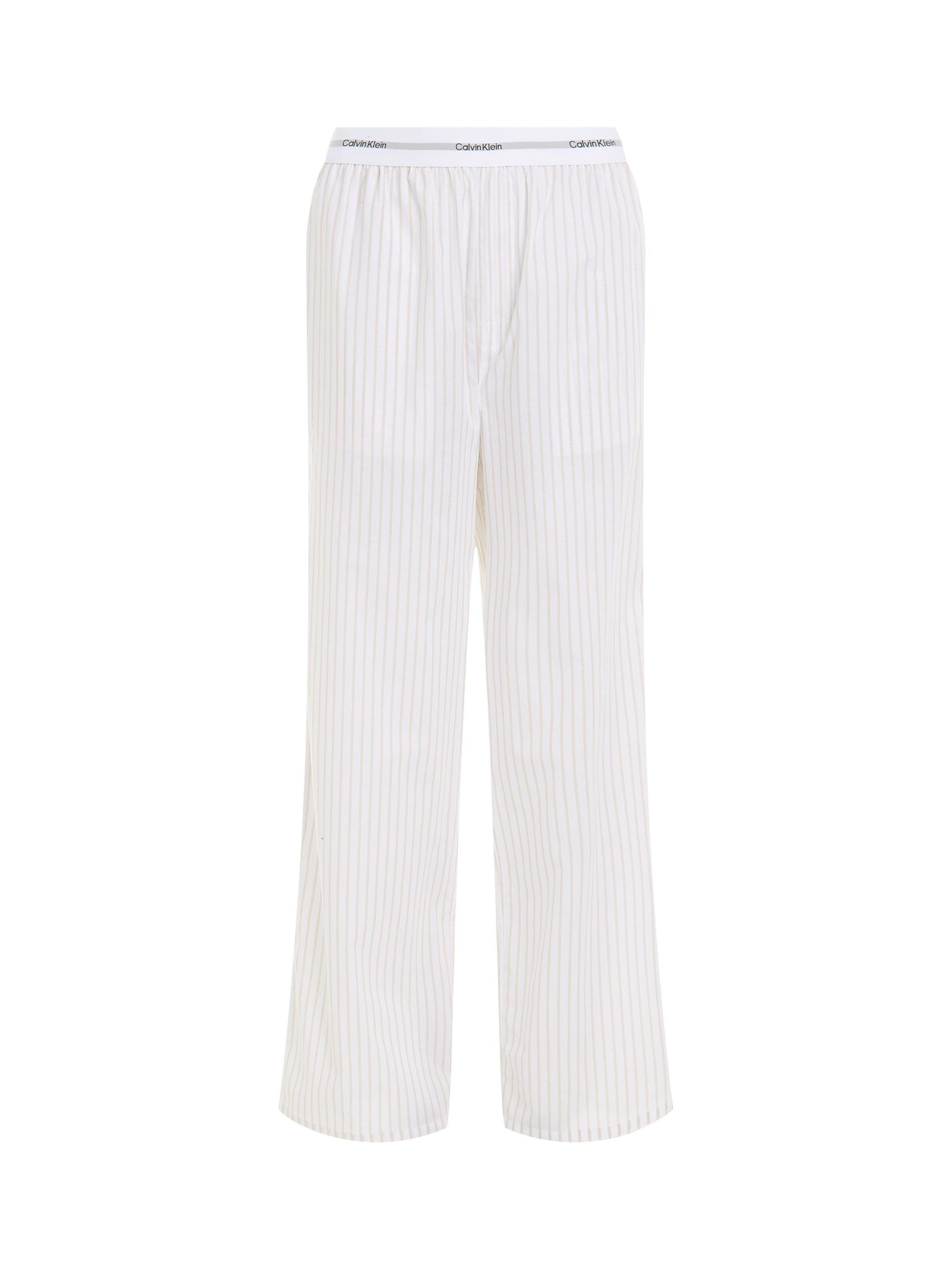 Product image 5 of 6, which shows Calvin Klein Stripe Cotton Poplin Pyjama Bottoms, Pelican, XS