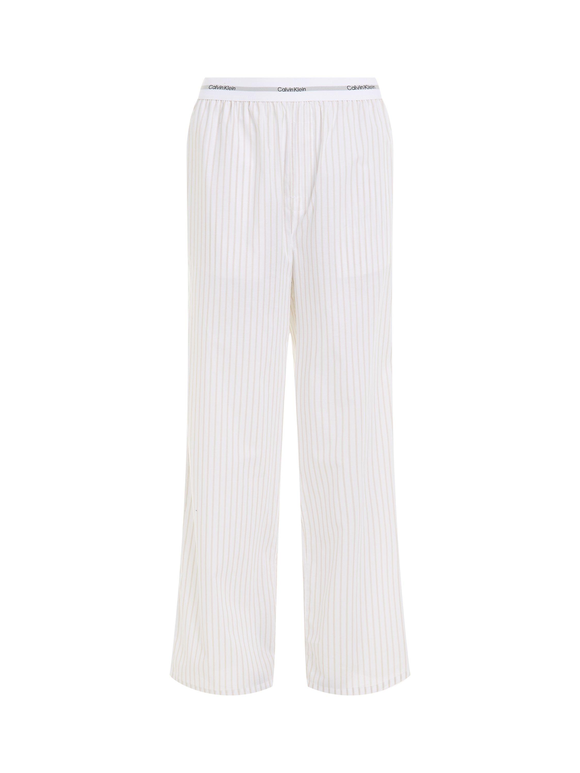 Product image 6 of 6, which shows Calvin Klein Stripe Cotton Poplin Pyjama Bottoms, Pelican, XS