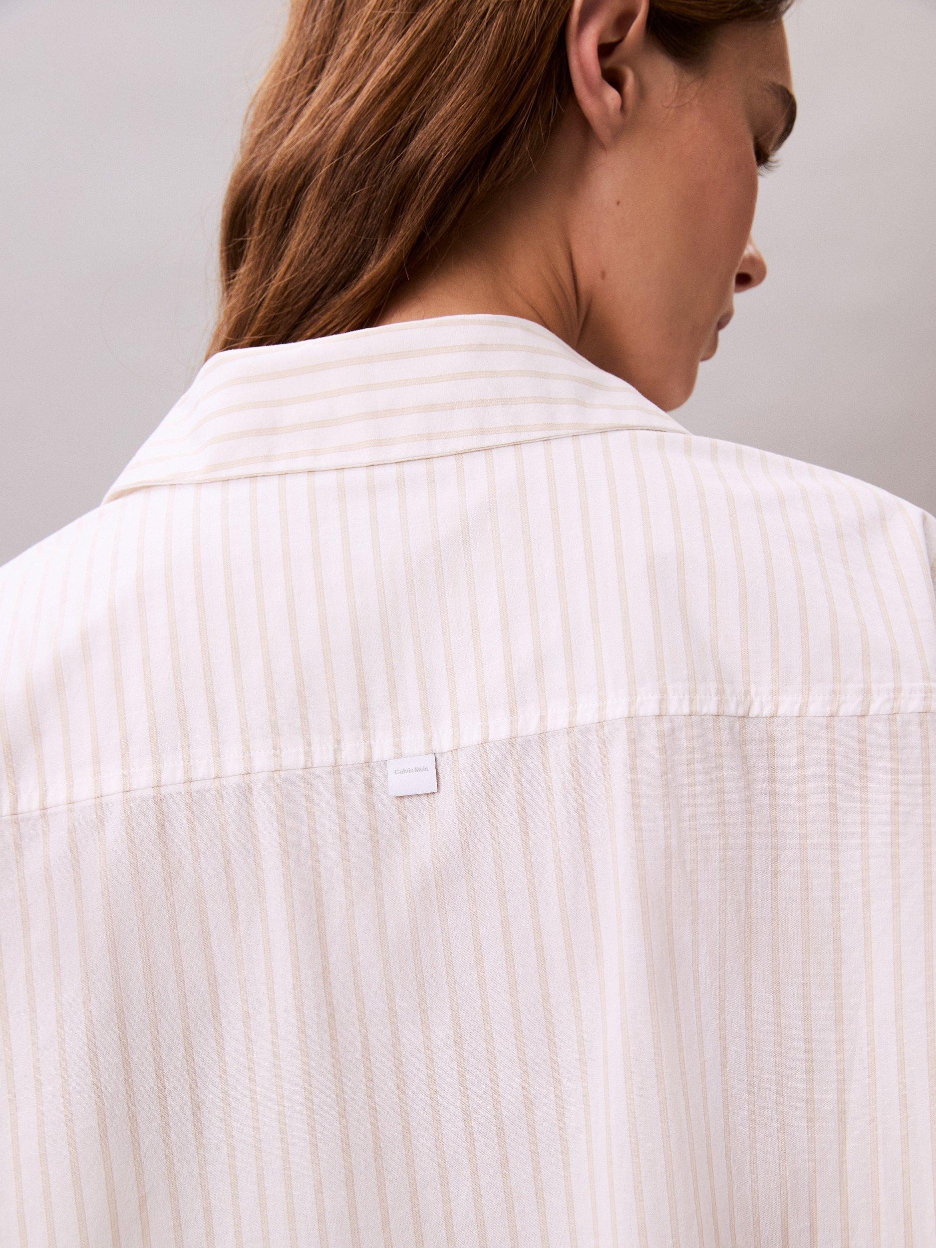 Product image 5 of 5, which shows Calvin Klein Stripe Cotton Poplin Pyjama Top, Pelican, XS