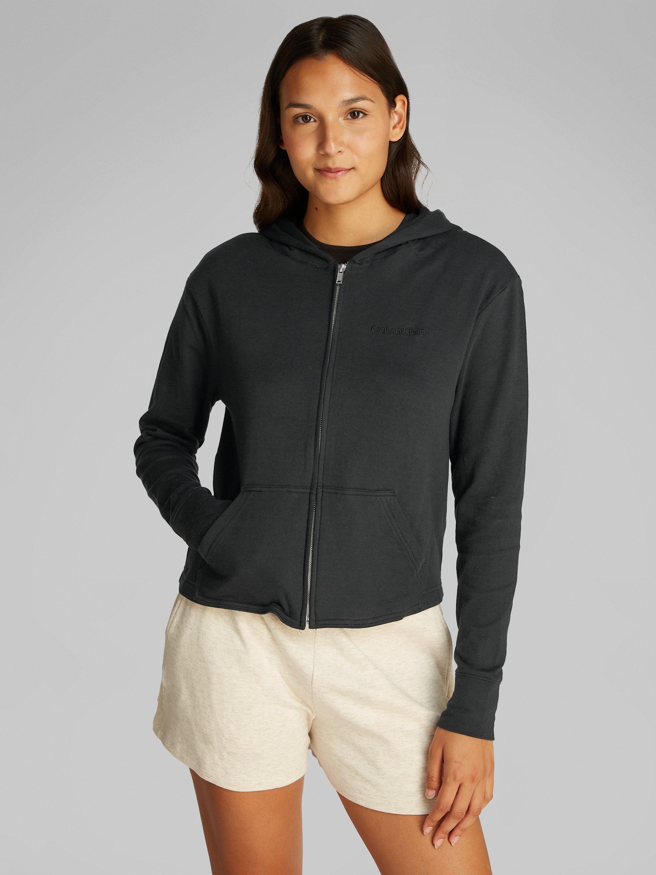 Calvin Klein Icon Cotton Terry Zip Through Lounge Hoodie, Black
