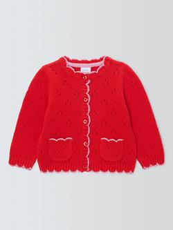 John Lewis Baby Pointelle Scallop Cardigan, Red, Red