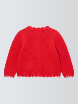 John Lewis Baby Pointelle Scallop Cardigan, Red - view 2, Red