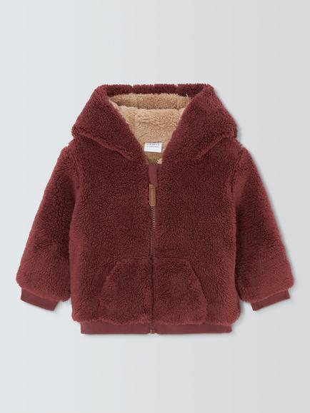 John Lewis Baby Borg Zip Down Hoodie, Brown, Brown