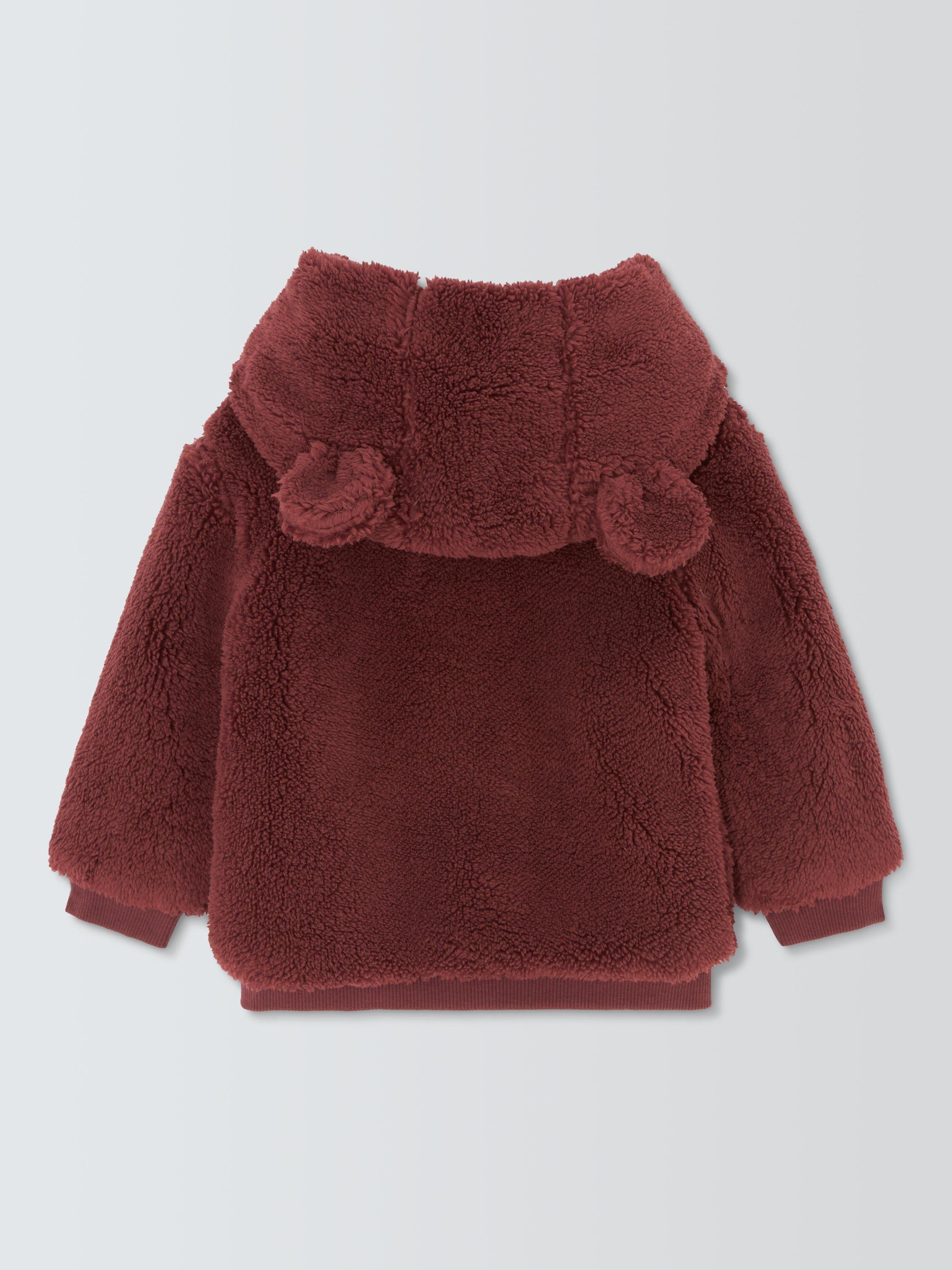 Product image 2 of 3, which shows John Lewis Baby Borg Zip Down Hoodie, Brown, 0-3 months