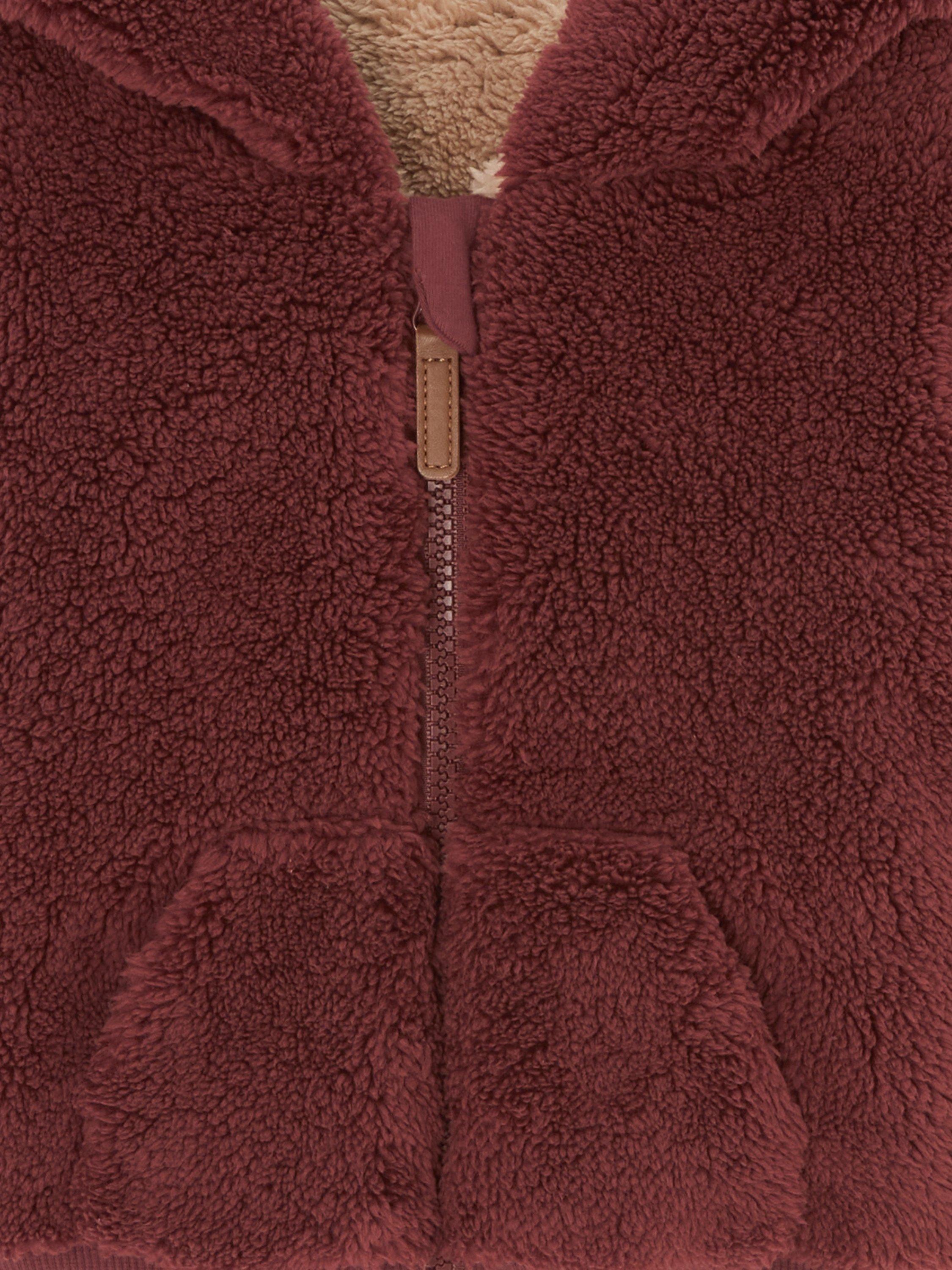 Product image 3 of 3, which shows John Lewis Baby Borg Zip Down Hoodie, Brown, 0-3 months