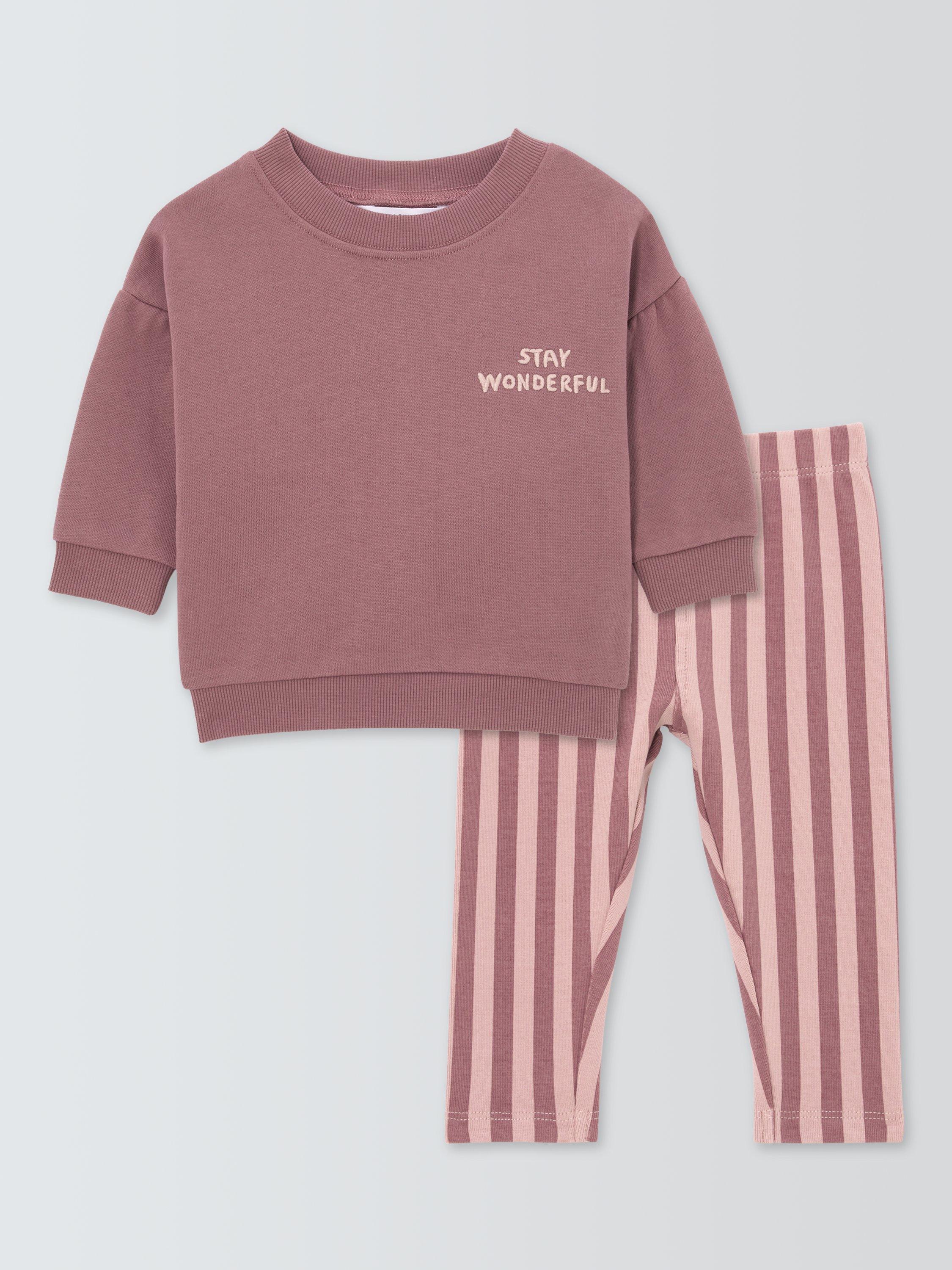 Product image 1 of 3, which shows John Lewis Baby Stay Wonderful Sweatshirt and Leggings Set, Dark Pink, 3-6 months