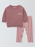 John Lewis Baby Stay Wonderful Sweatshirt and Leggings Set, Dark Pink