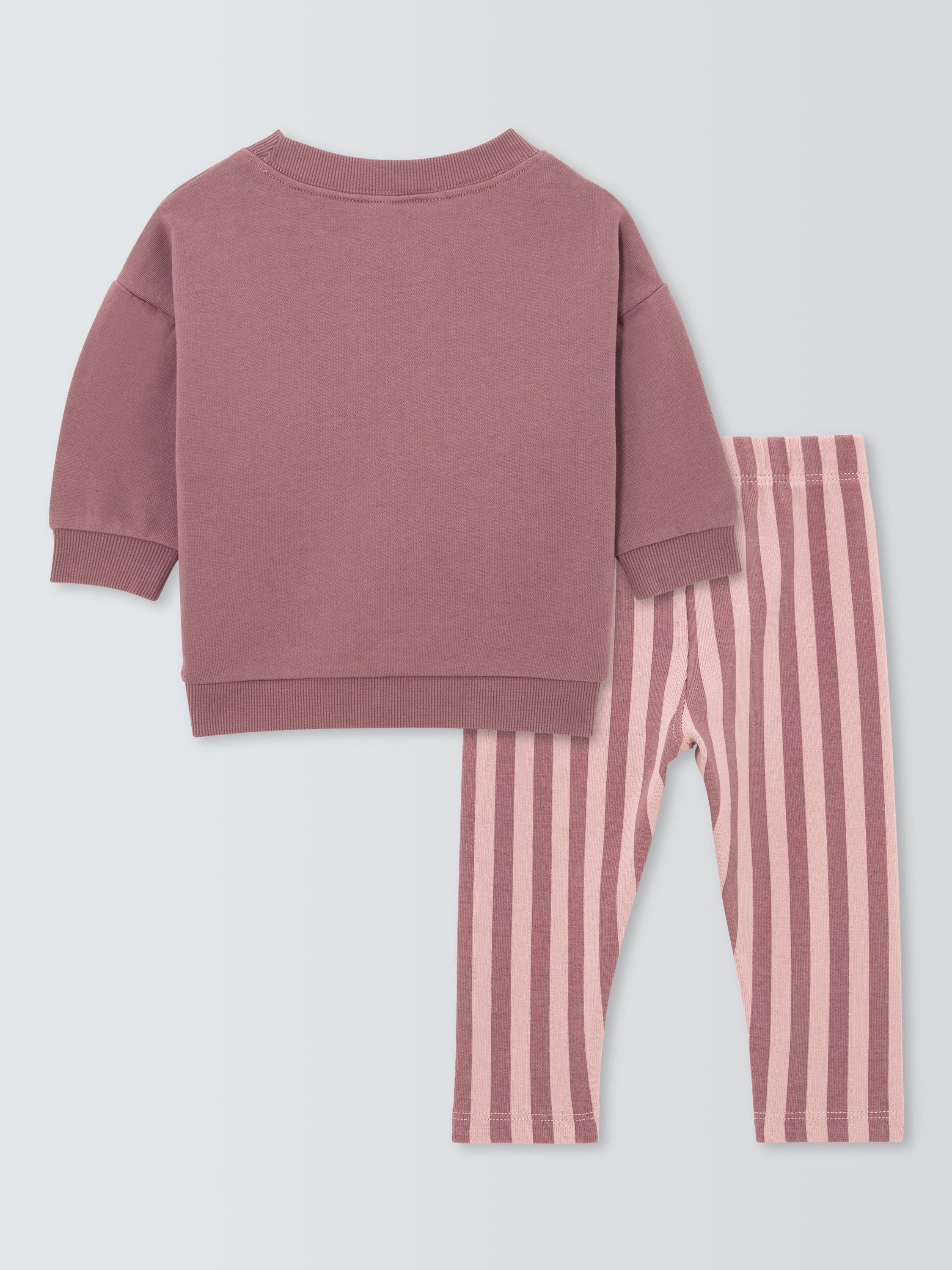 Product image 2 of 3, which shows John Lewis Baby Stay Wonderful Sweatshirt and Leggings Set, Dark Pink, 3-6 months