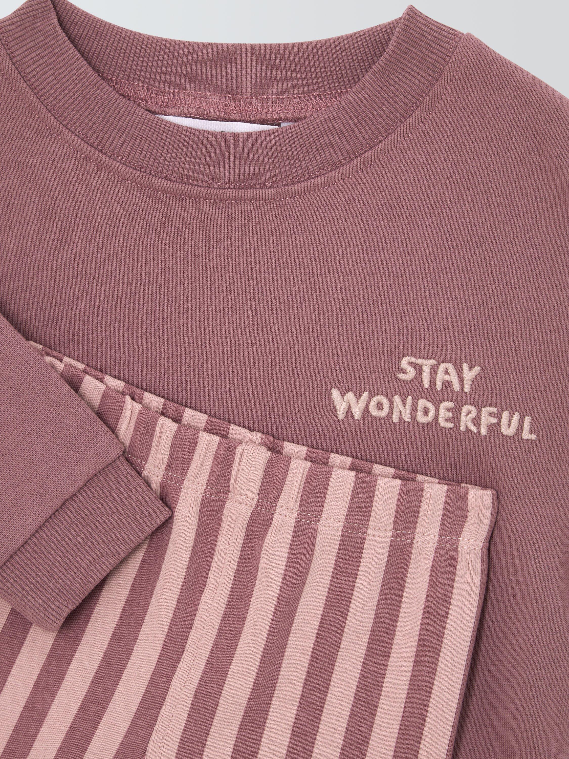 Product image 3 of 3, which shows John Lewis Baby Stay Wonderful Sweatshirt and Leggings Set, Dark Pink, 3-6 months