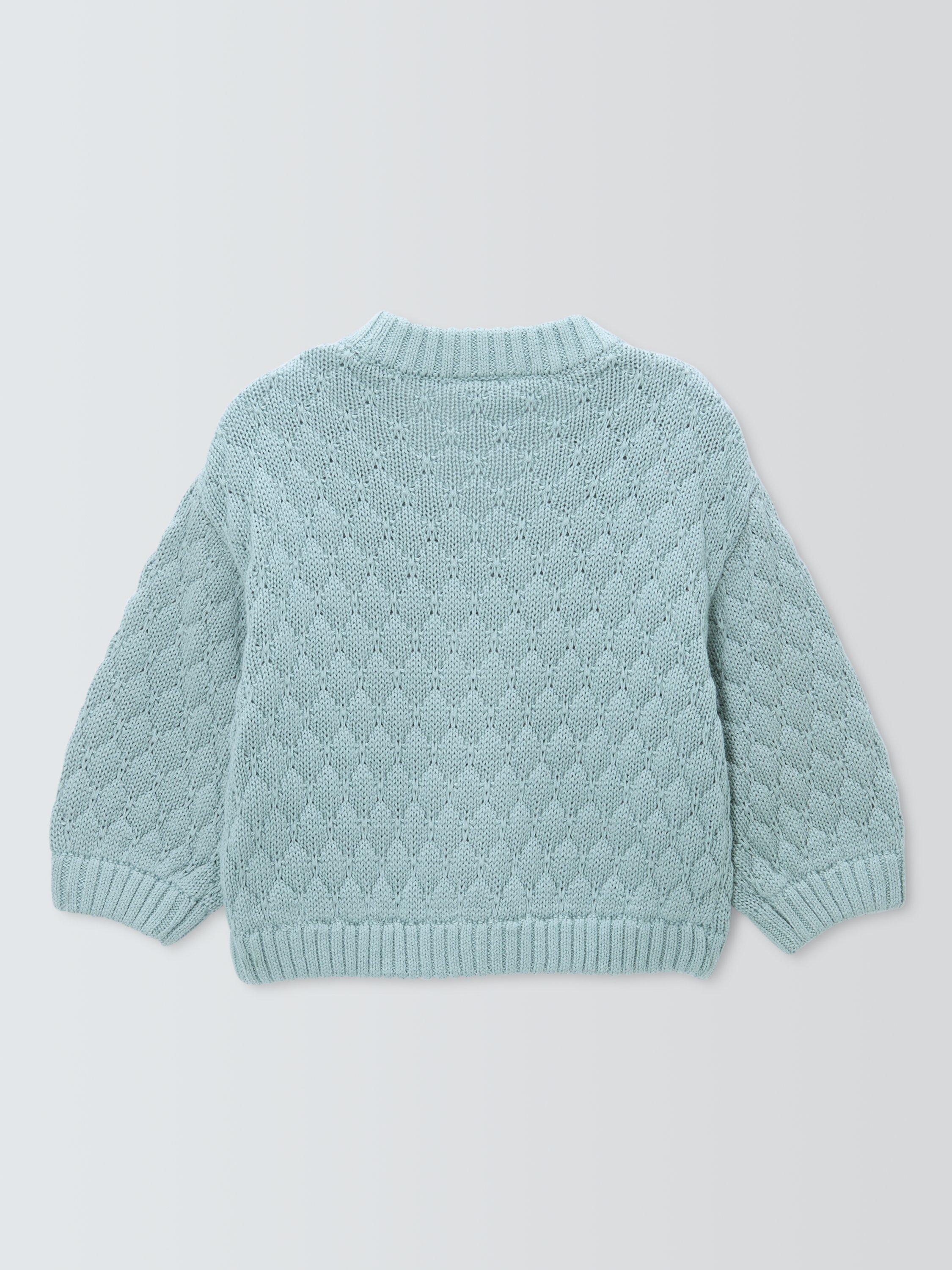 Product image 2 of 3, which shows John Lewis Baby Popcorn Cardigan, Blue, 0-3 months