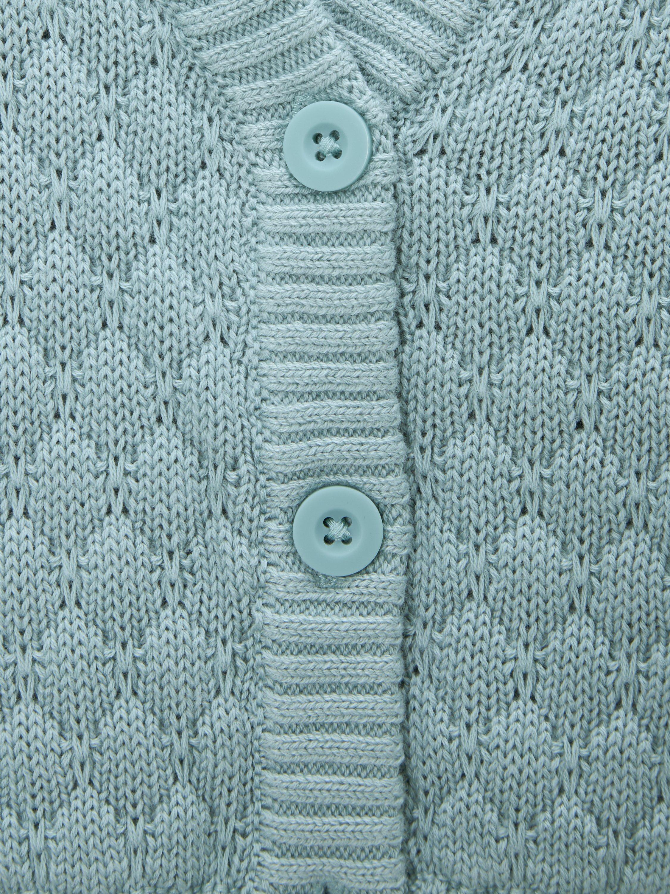 Product image 3 of 3, which shows John Lewis Baby Popcorn Cardigan, Blue, 0-3 months