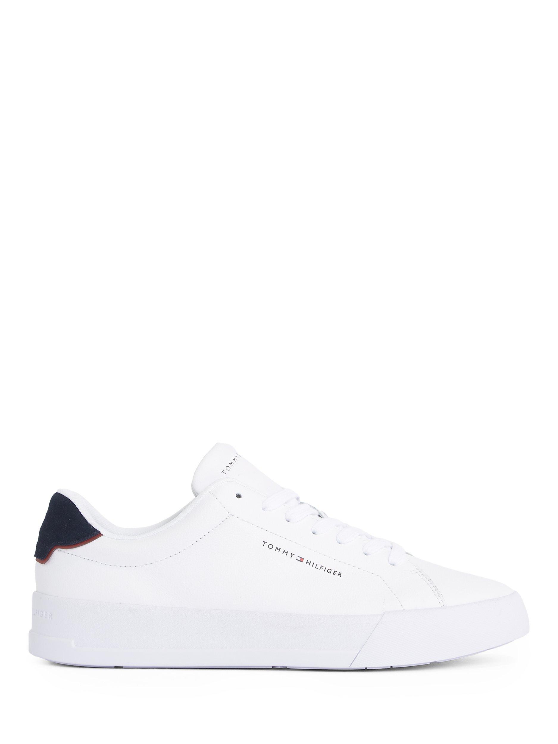 Product image 1 of 6, which shows Tommy Hilfiger Logo Court Trainers, White/Desert Sky, EU40
