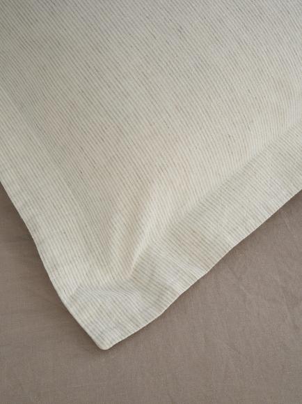 Truly Linen-Cotton Stripe Bedding, Mushroom Stripe - view 2, Mushroom/White